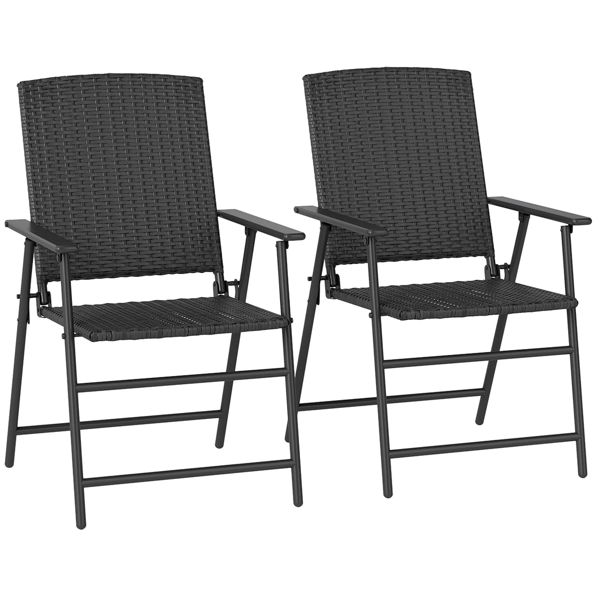 Set of 2 Folding Rattan Dining Chairs with Armrests, High Back and Steel Frame, Black - Image 12