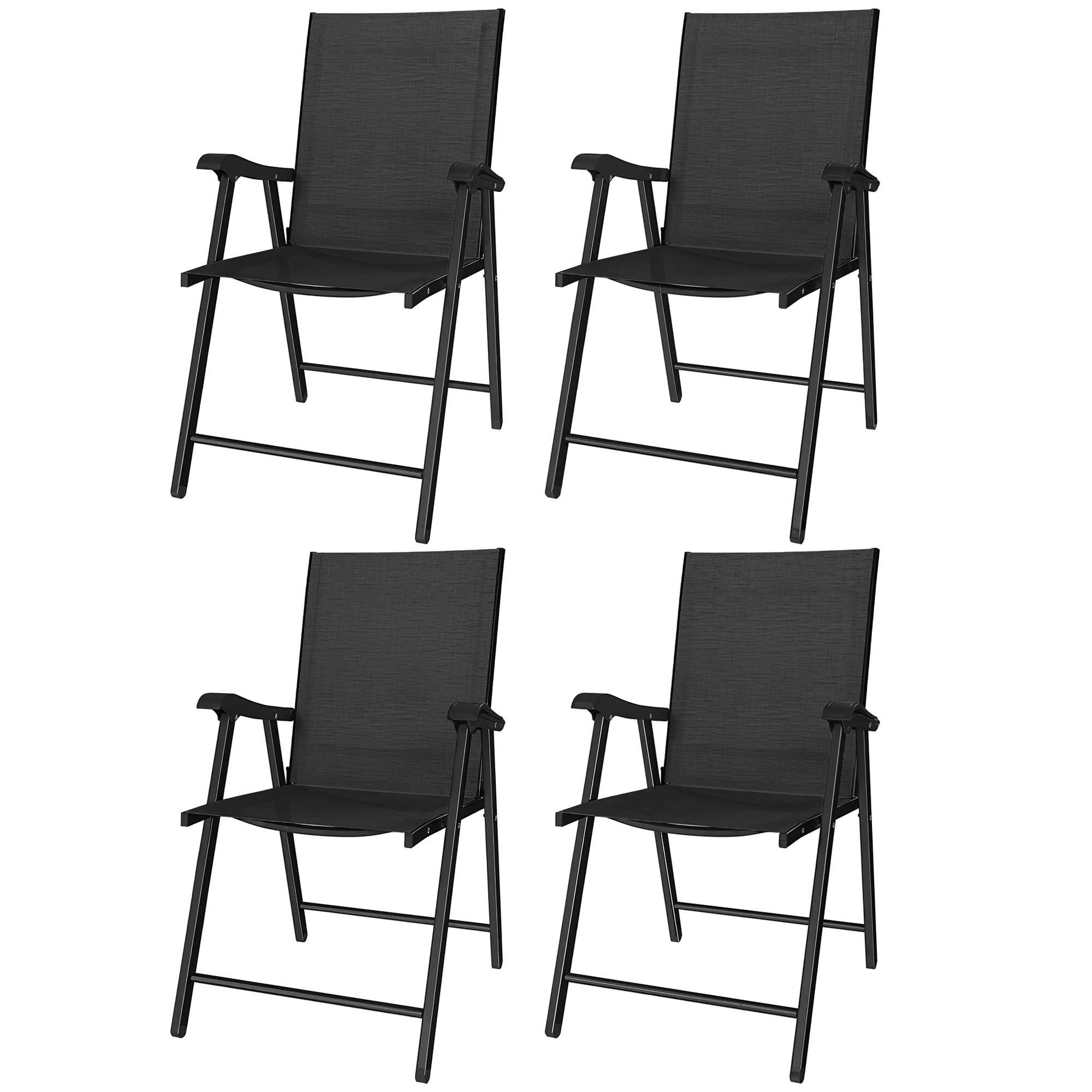 Set of 4 Folding Garden Chairs with High Back and Armrests, Black - Image 2