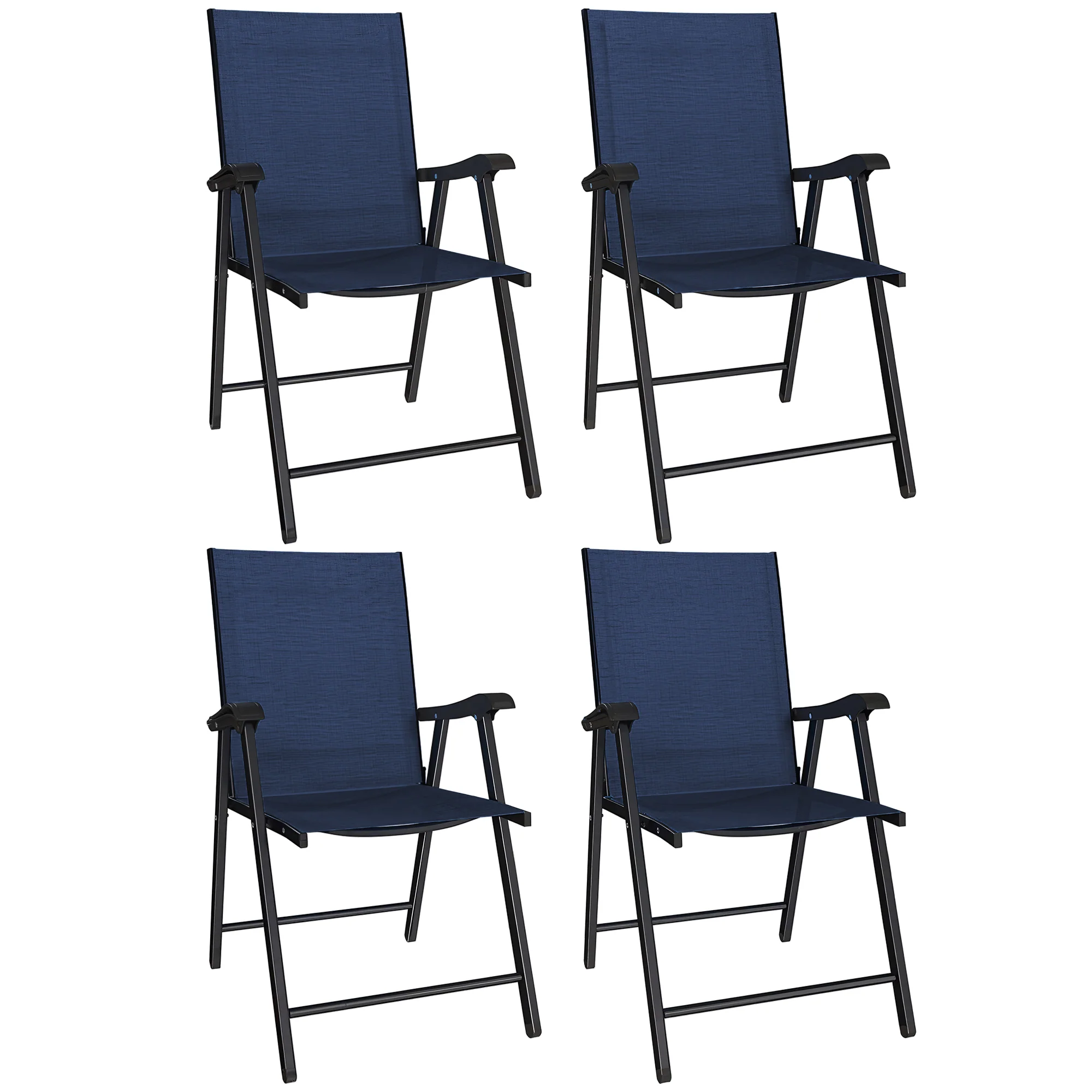 Set of 4 Folding Garden Chairs with High Back and Armrests, Navy Blue - Image 12