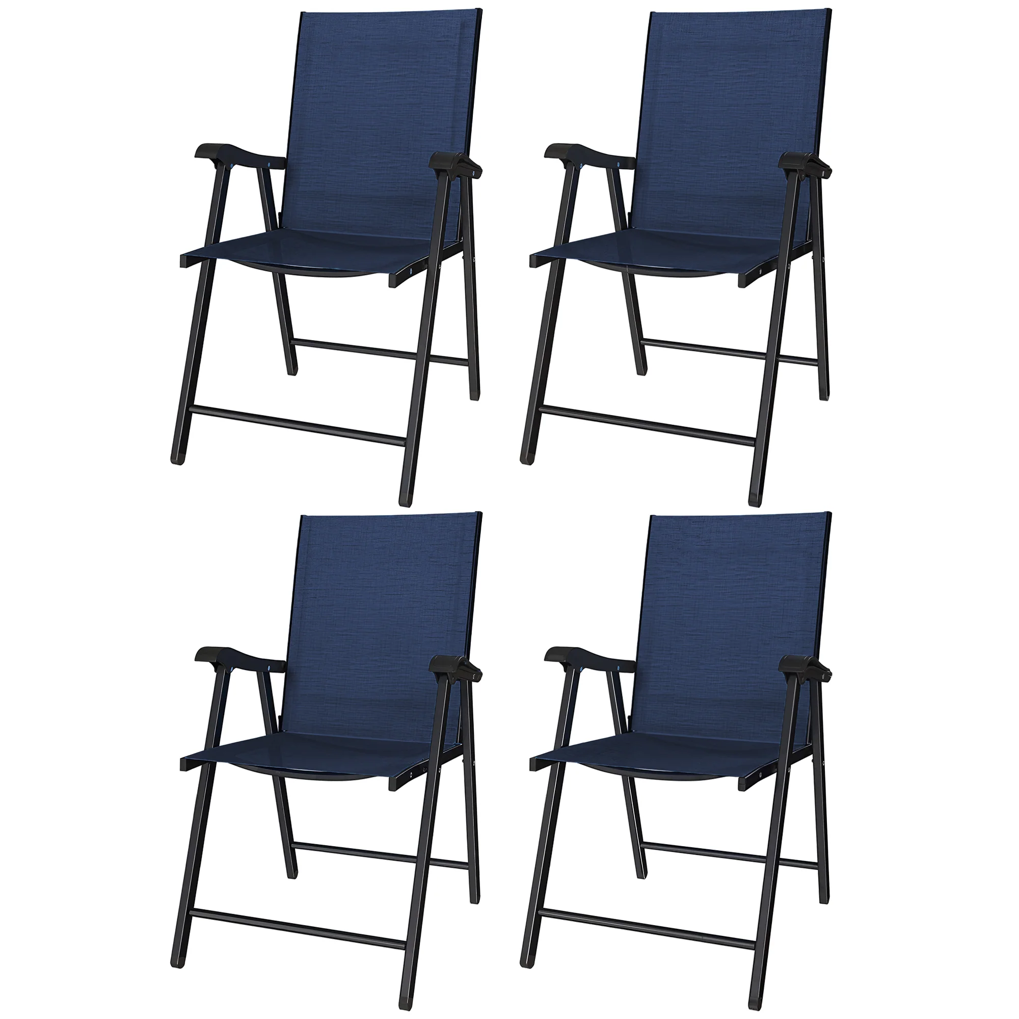 Set of 4 Folding Garden Chairs with High Back and Armrests, Navy Blue - Image 2