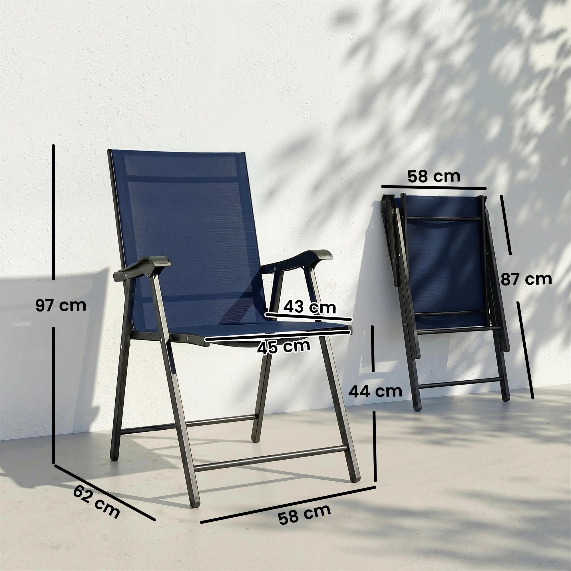 Set of 4 Folding Garden Chairs with High Back and Armrests, Navy Blue - Image 5