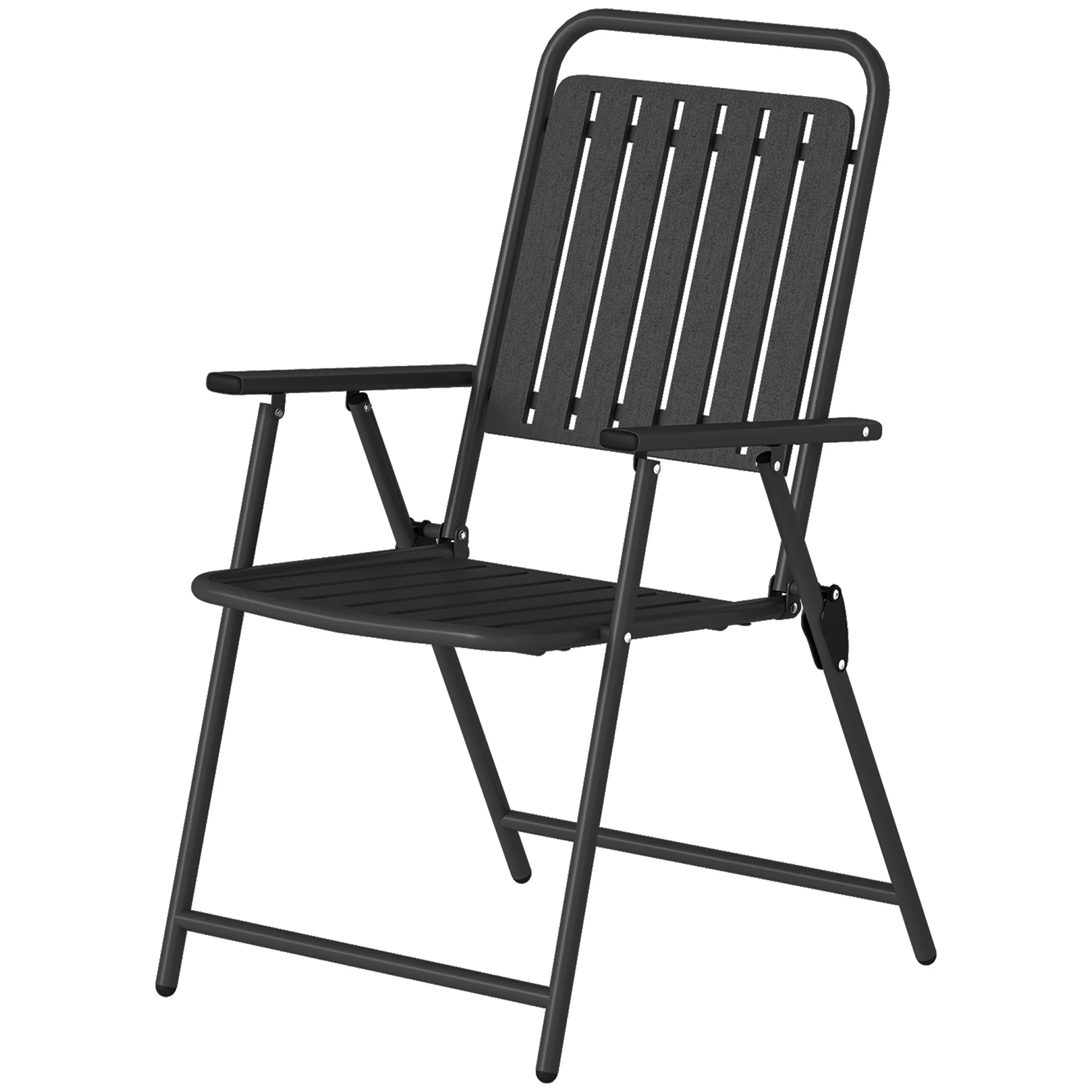 Set of 4 Folding Garden Chairs with Armrests and Slatted Seat, Black - Image 2
