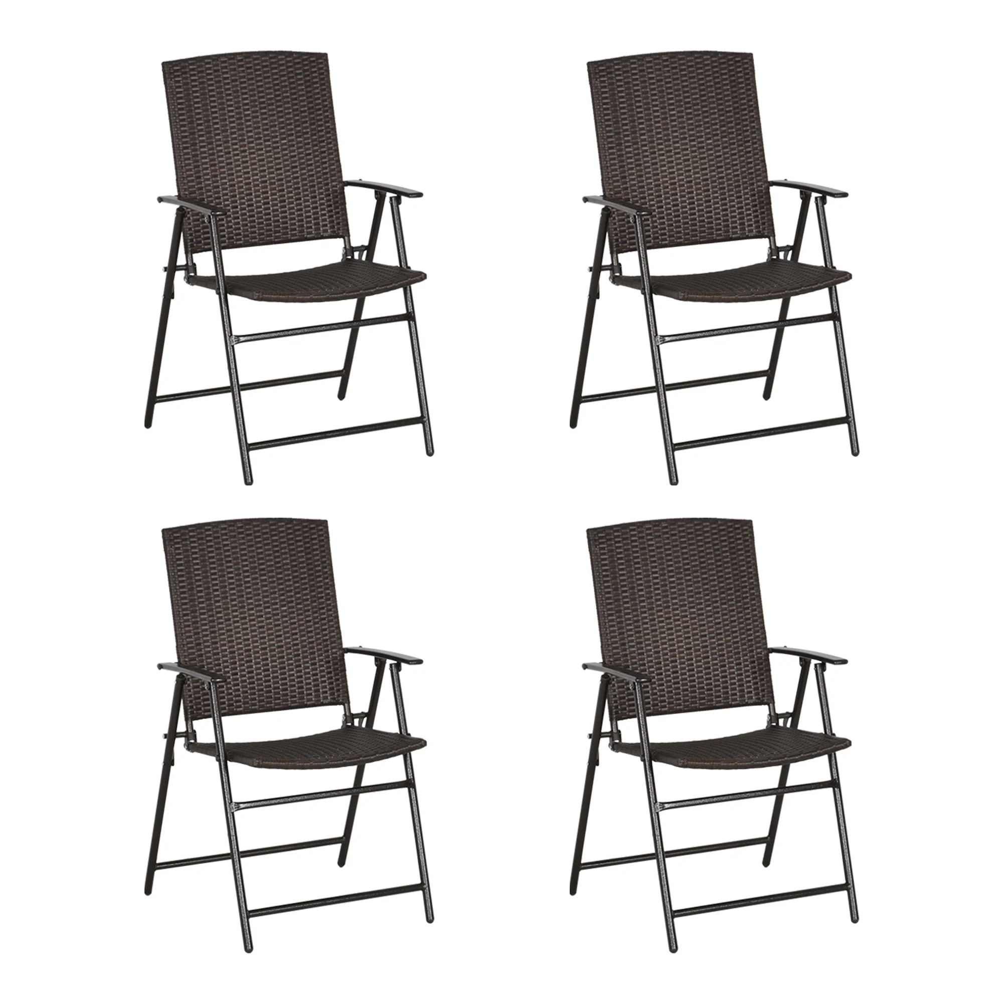 Set of 4 Folding Rattan Dining Chairs with Armrests, High Back and Steel Frame, Brown - Image 12