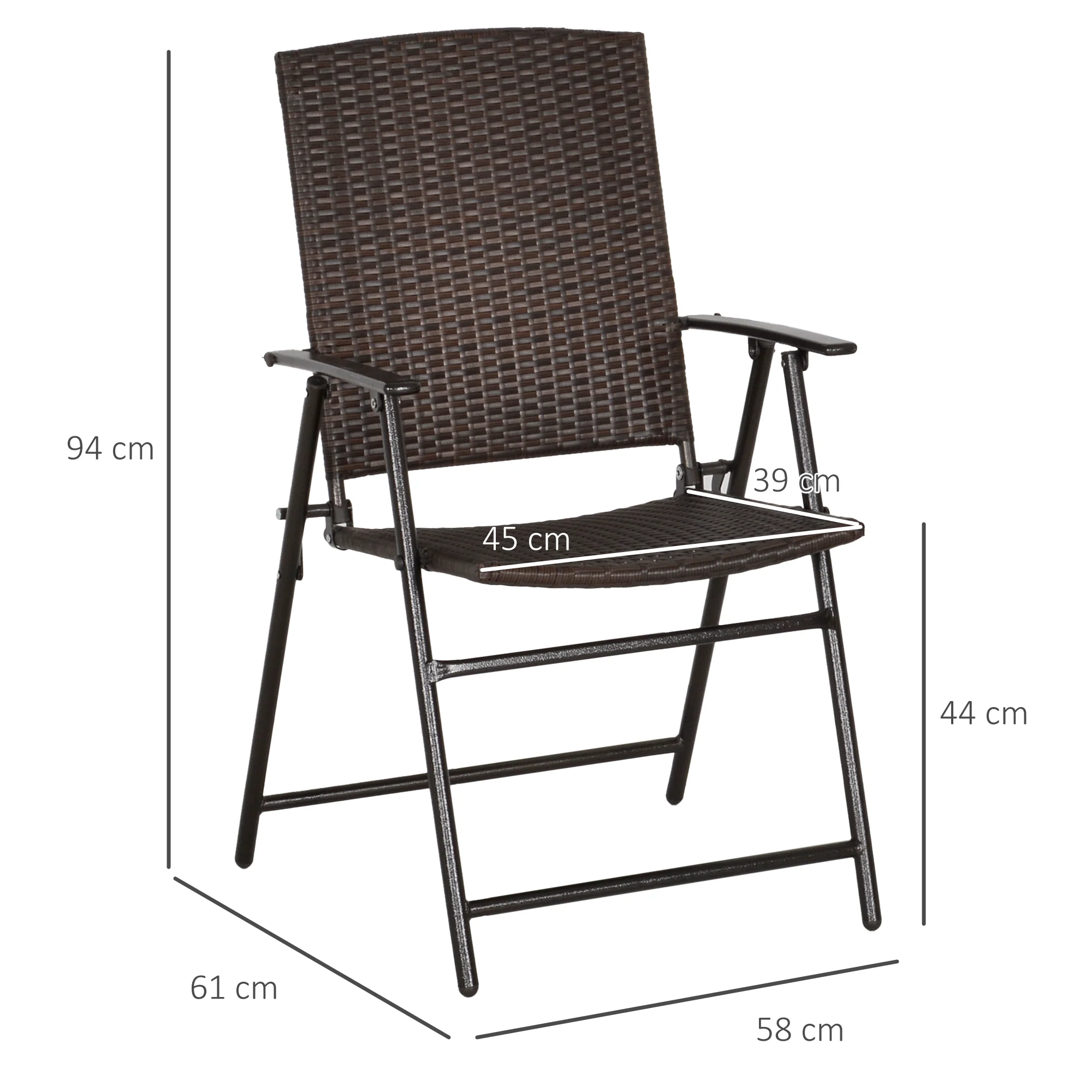 Set of 4 Folding Rattan Dining Chairs with Armrests, High Back and Steel Frame, Brown - Image 5
