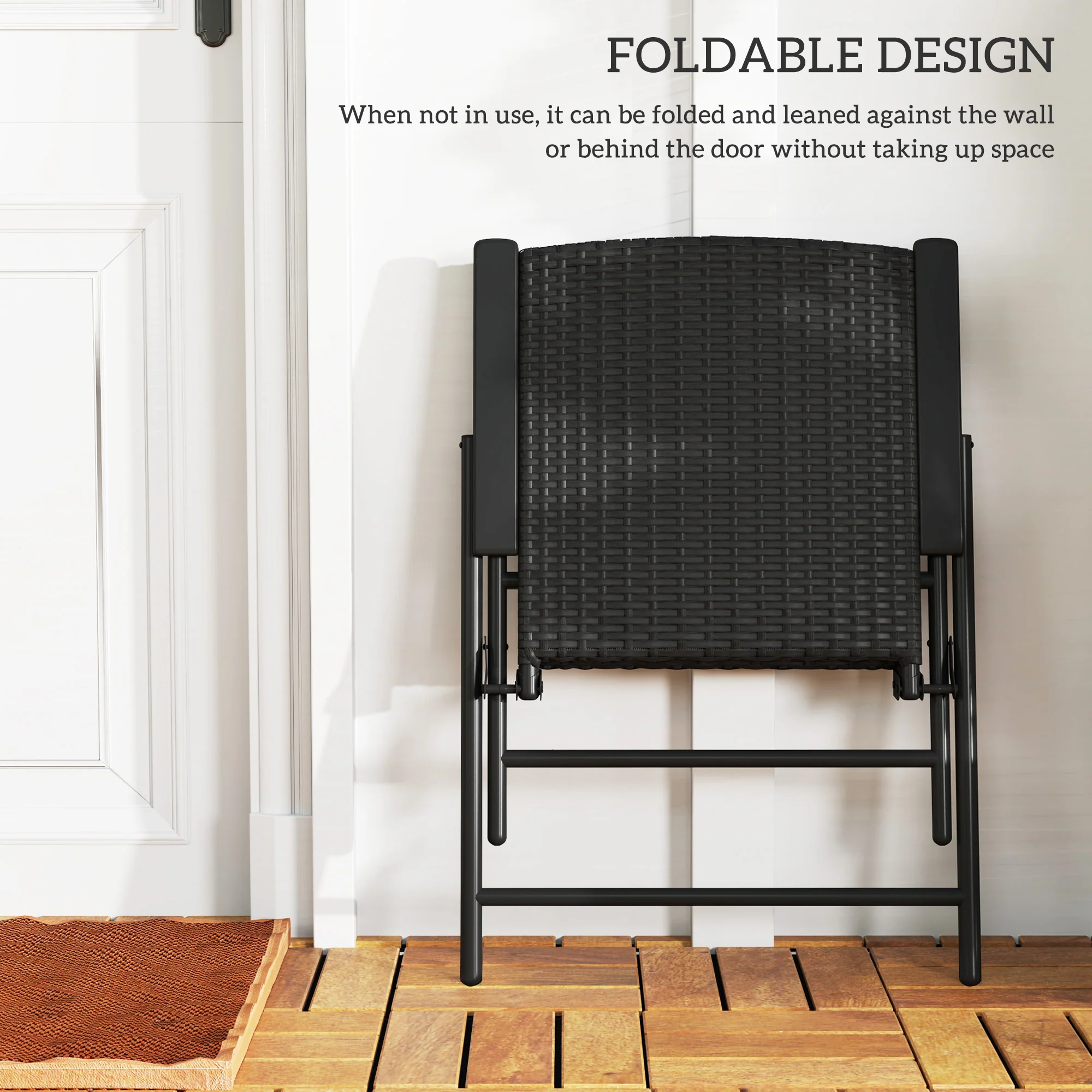 Set of 4 Folding Rattan Dining Chairs with Armrests, High Back and Steel Frame, Black - Image 8