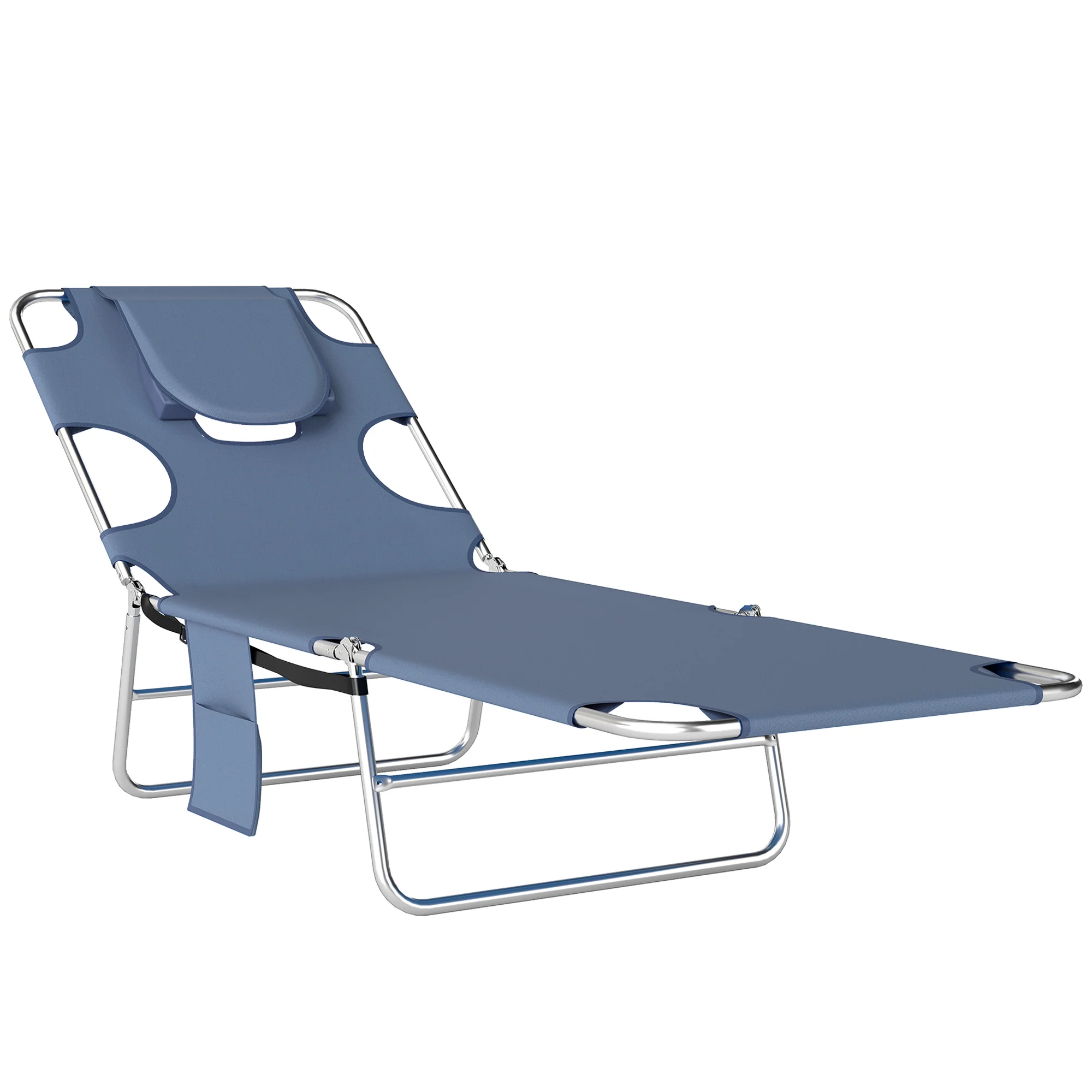 Folding Lounge Chair with Face Hole, Side Pocket and Strap, Grey - Image 12
