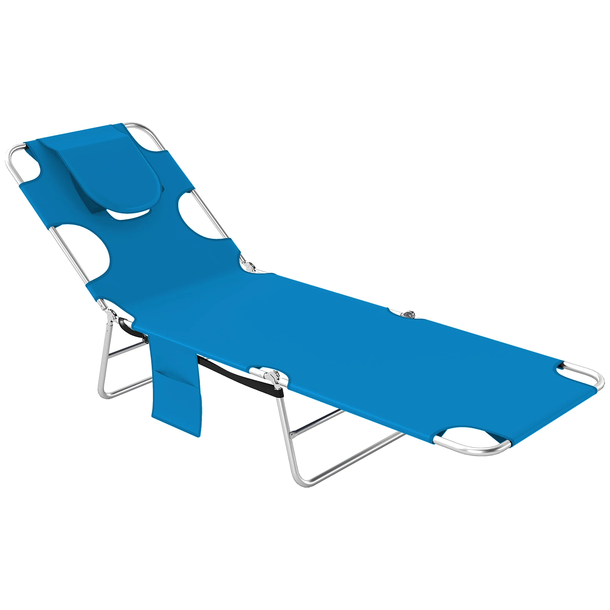 Folding Lounge Chair with Face Hole, Side Pocket and Strap, Blue - Image 12