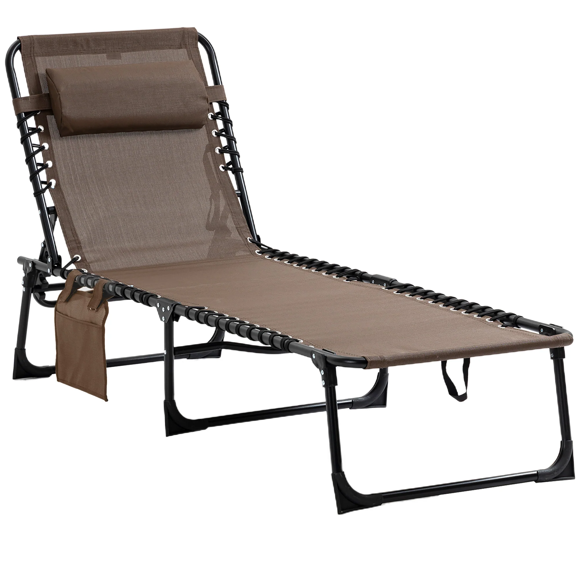 Folding Lounge Chair with Adjustable Backrest and Pillow, Brown - Image 12