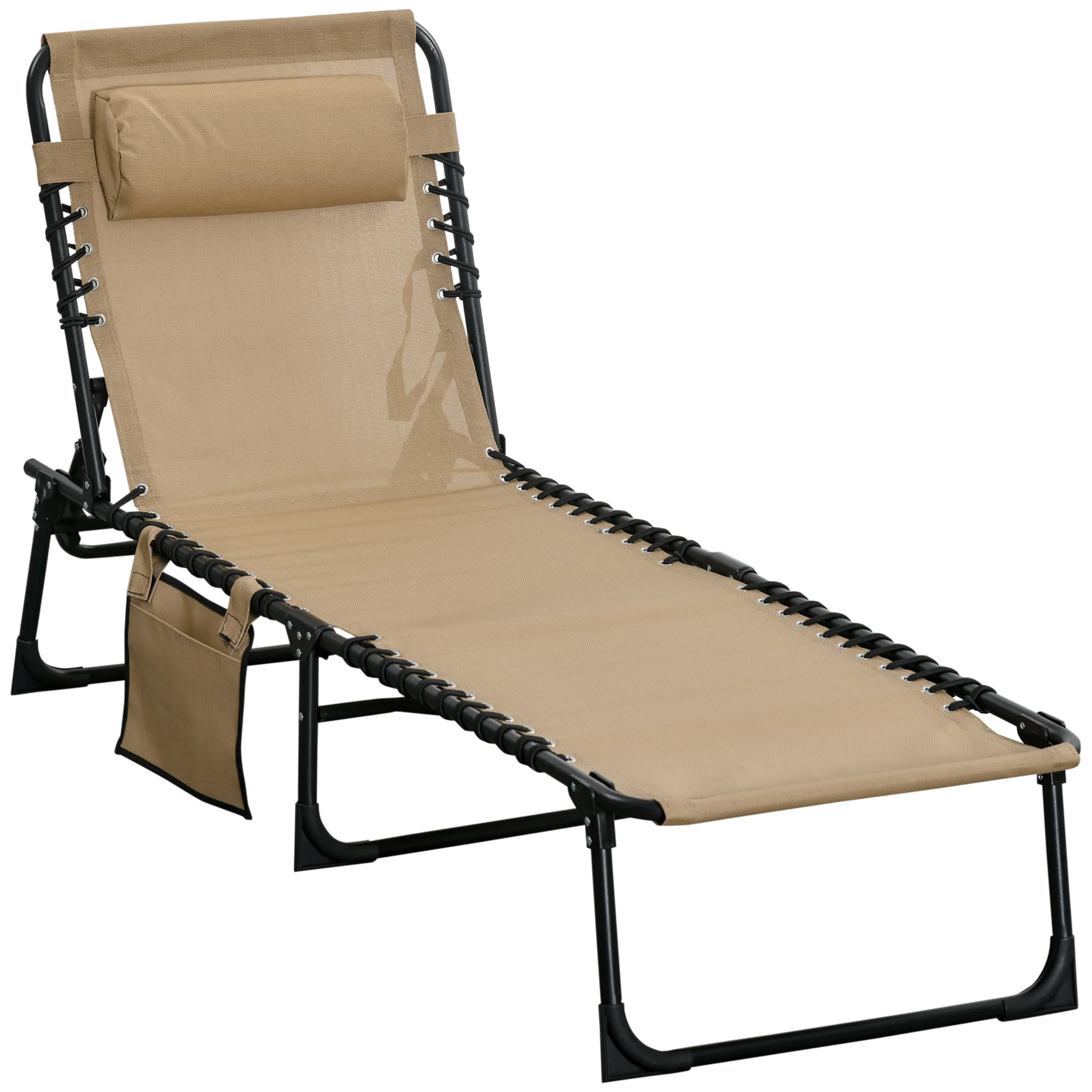 Folding Lounge Chair with Adjustable Backrest and Pillow, Beige - Image 12