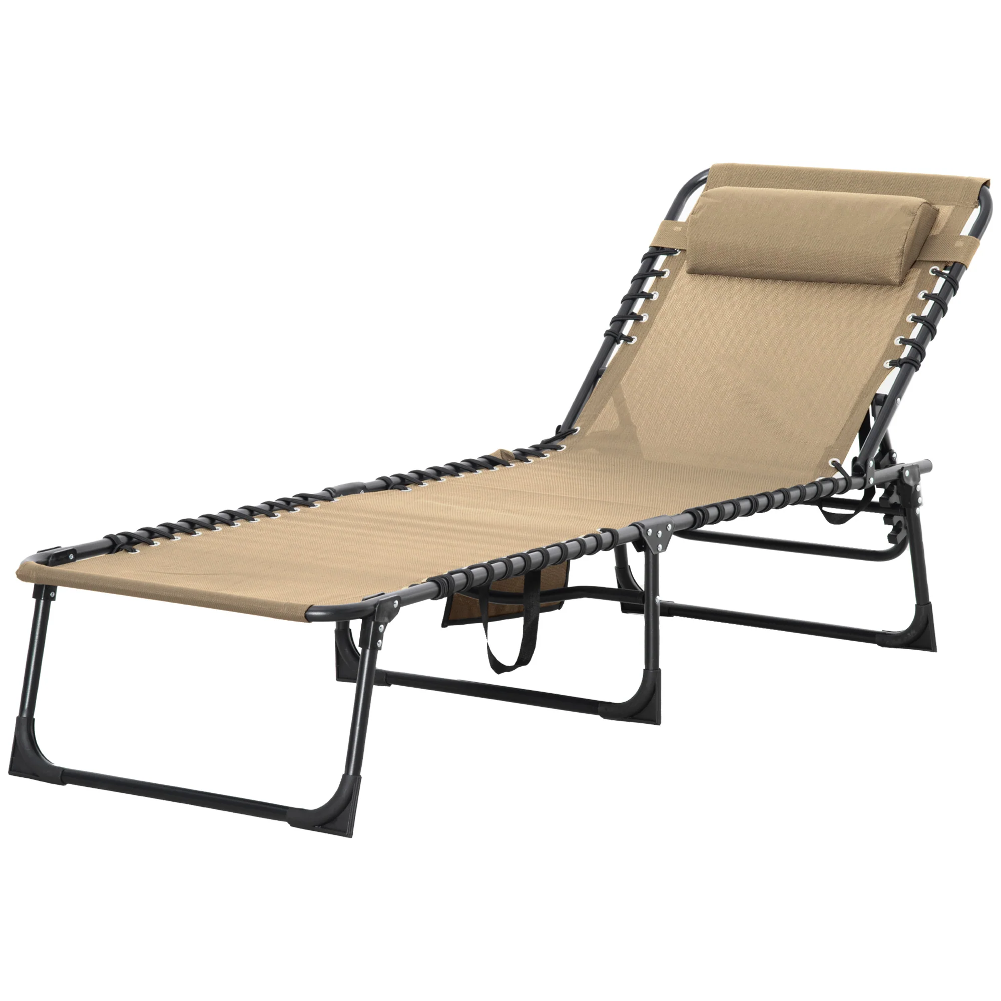 Folding Lounge Chair with Adjustable Backrest and Pillow, Beige - Image 2