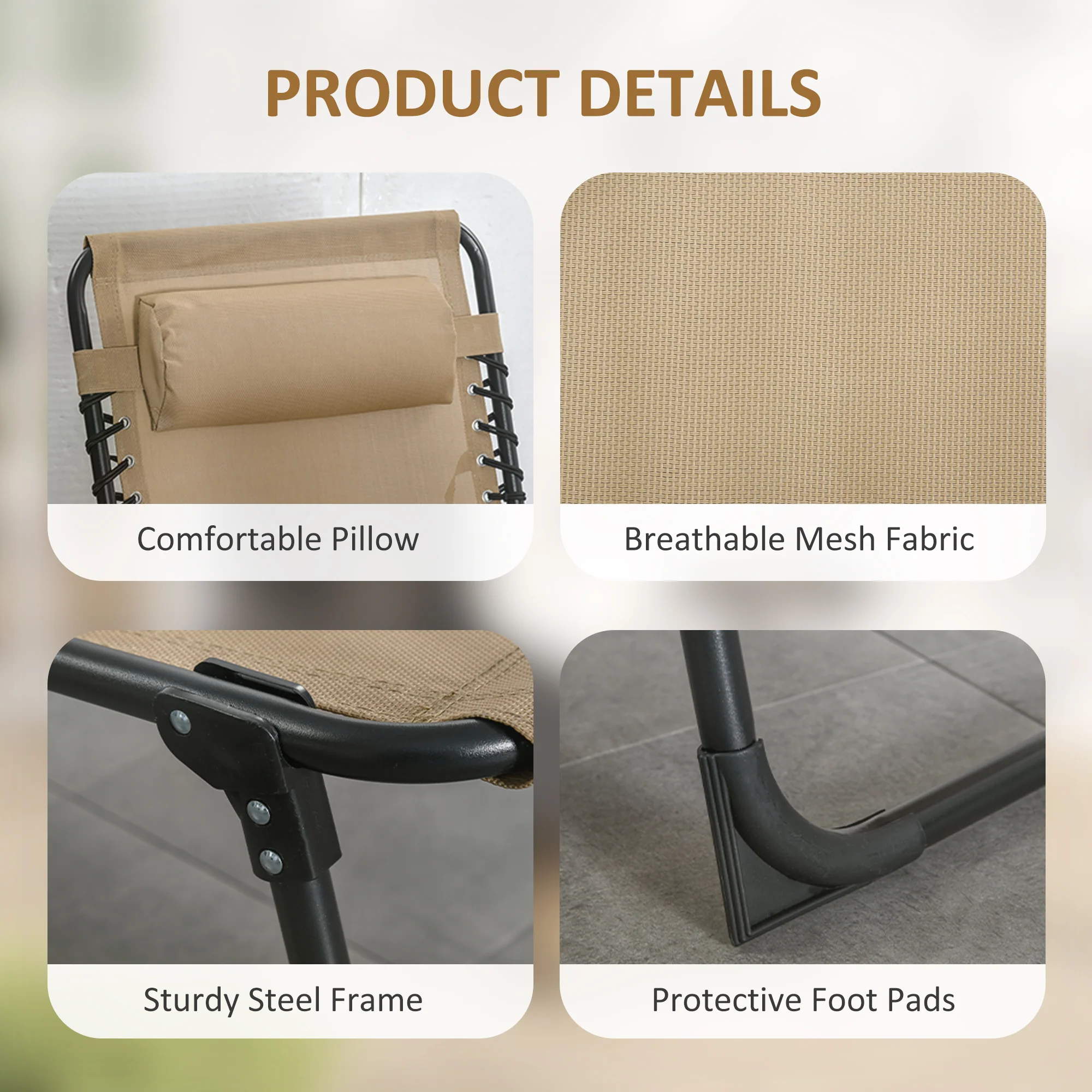 Folding Lounge Chair with Adjustable Backrest and Pillow, Beige - Image 7