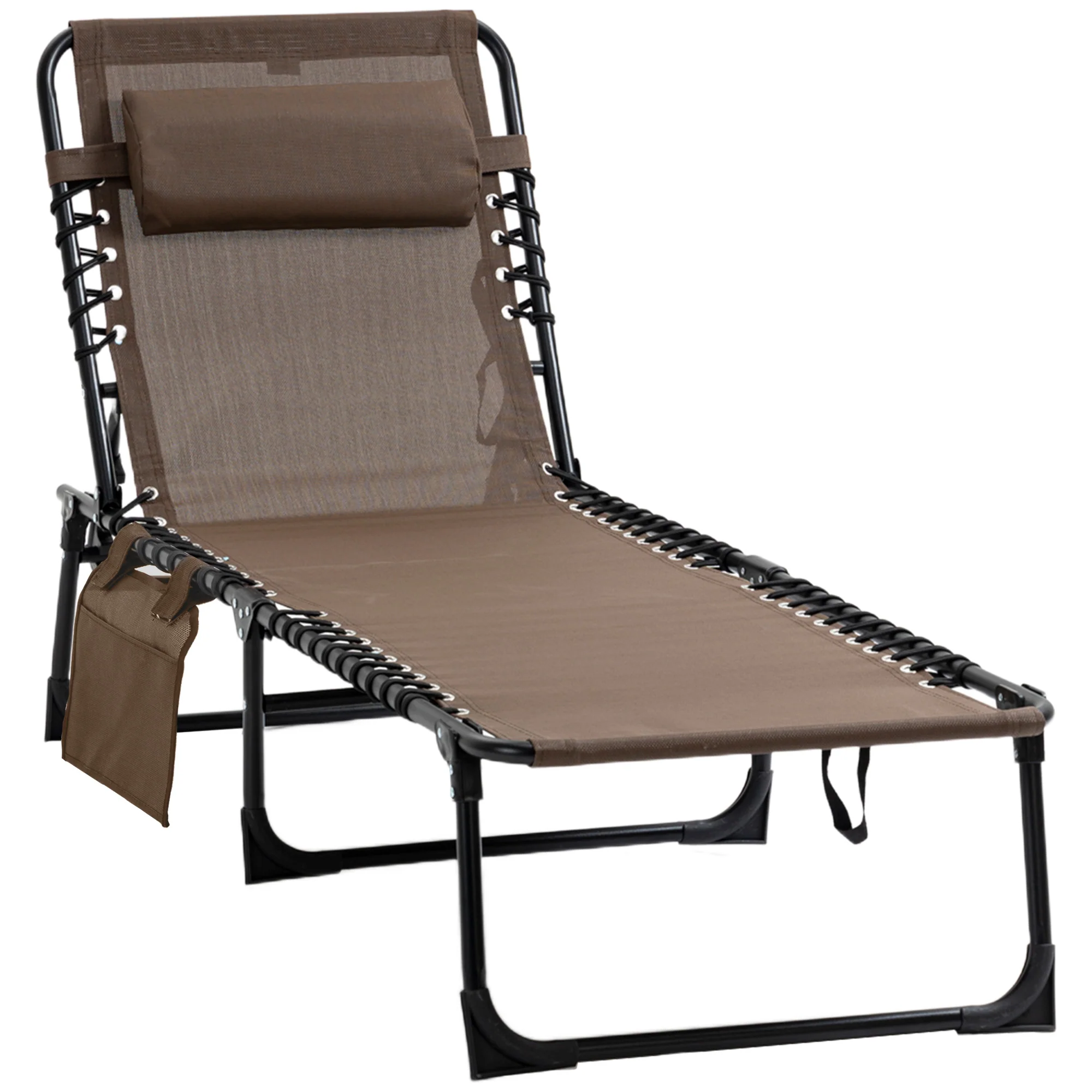 Folding Lounge Chair with Adjustable Backrest and Pillow, Brown - Image 2