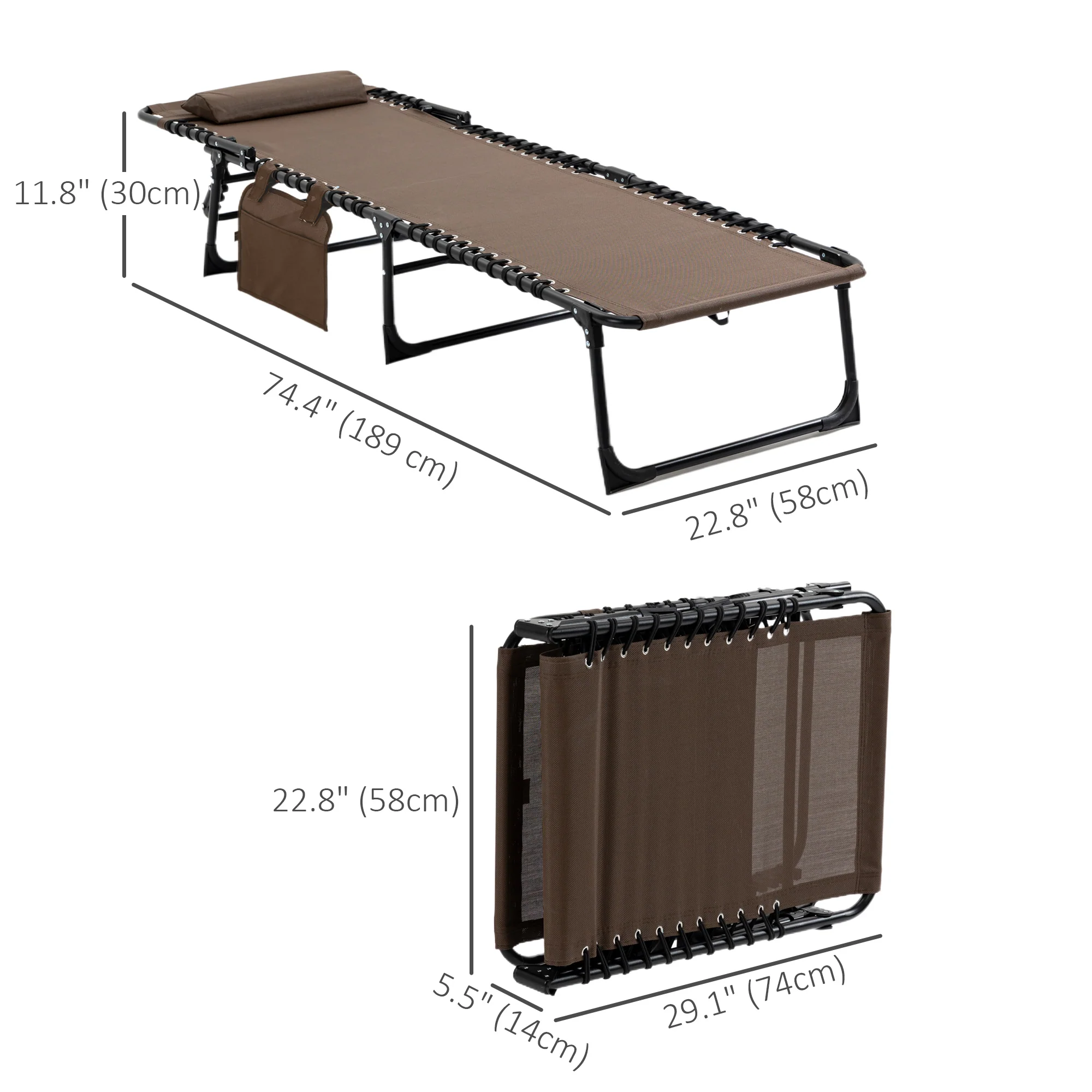 Folding Lounge Chair with Adjustable Backrest and Pillow, Brown - Image 5
