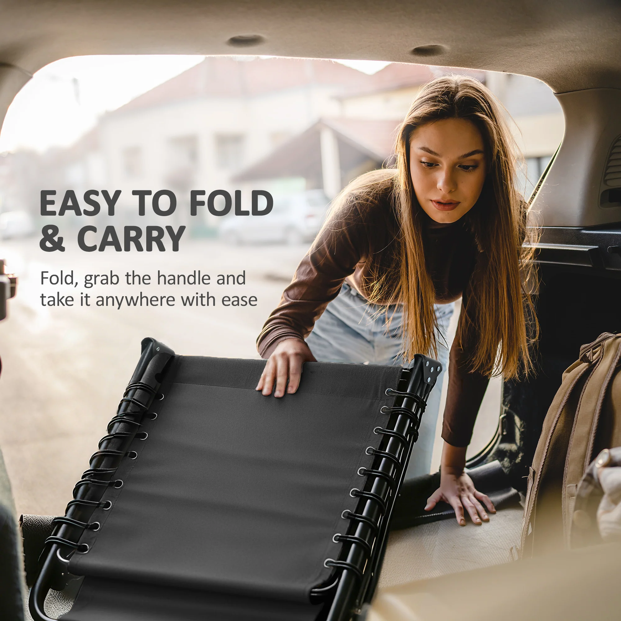 Folding Lounge Chair with Adjustable Backrest and Pillow, Black - Image 8