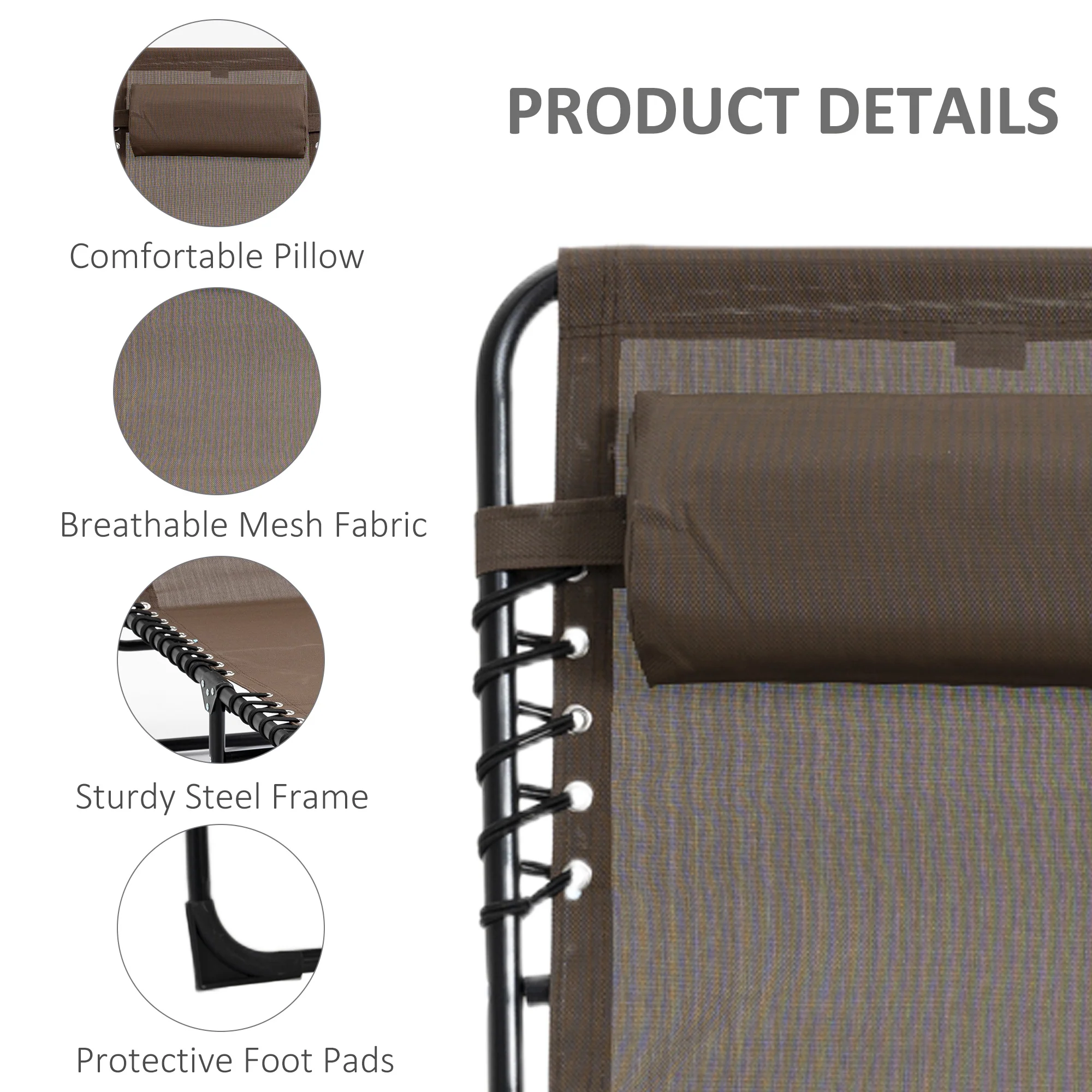 Folding Lounge Chair with Adjustable Backrest and Pillow, Brown - Image 7