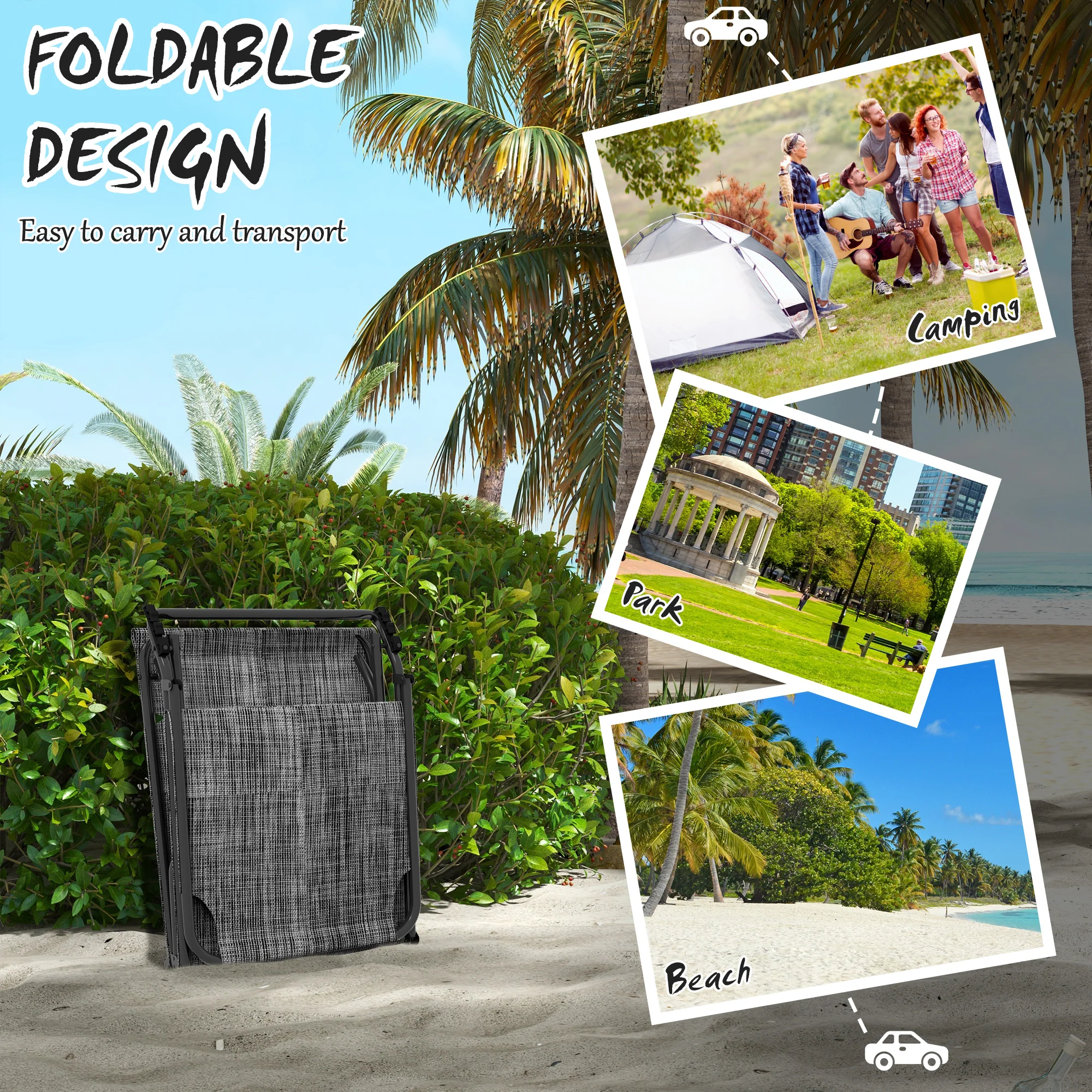 Folding Portable Lounge Chair with 4-level Reclining Back & Cushion for Garden, Blue - Image 7