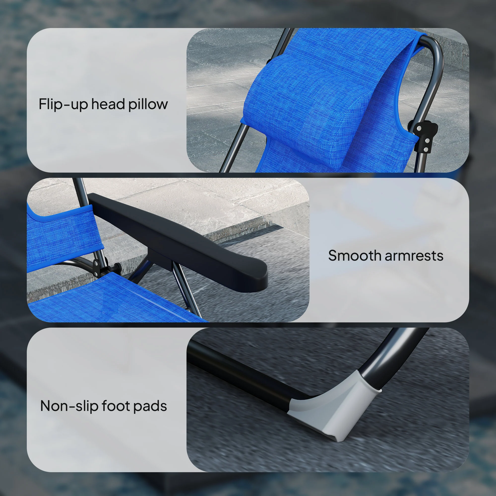 Folding Lounge Chair with Reading Hole and Headrest, Dark Blue - Image 10