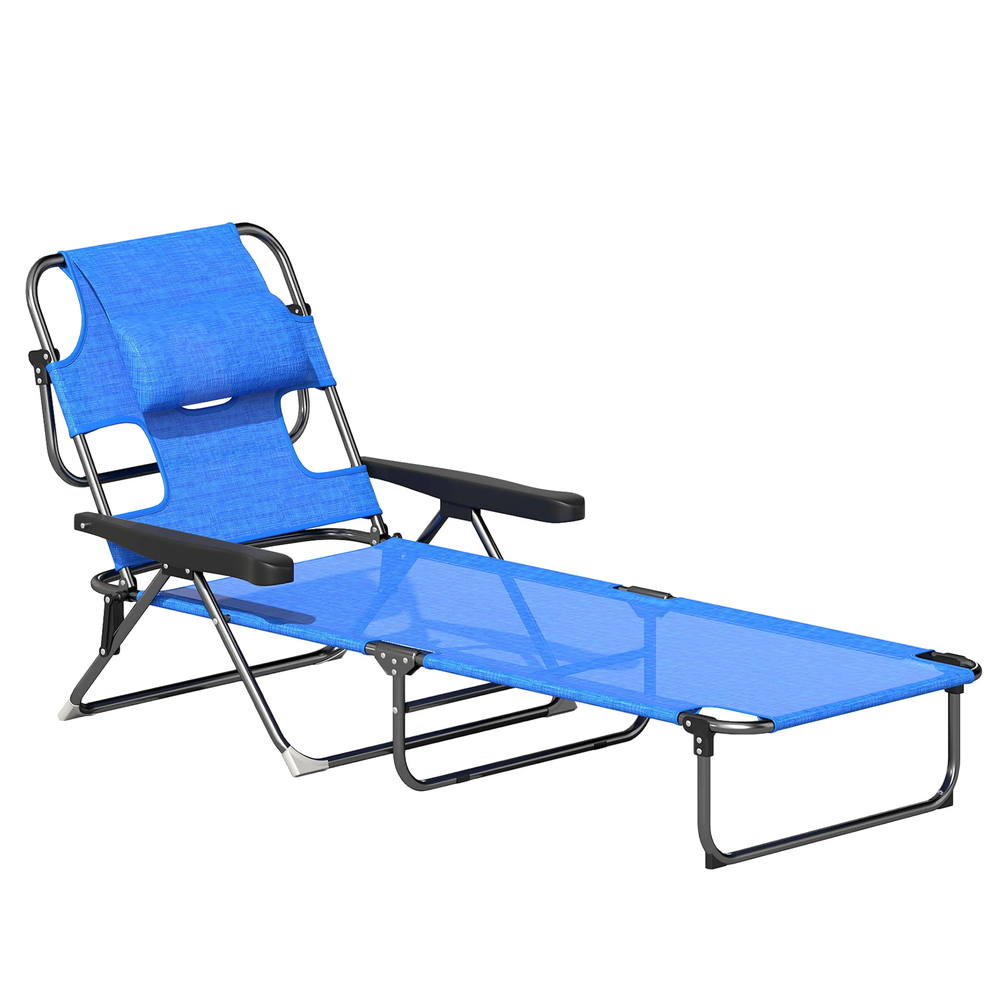 Folding Lounge Chair with Reading Hole and Headrest, Dark Blue - Image 12