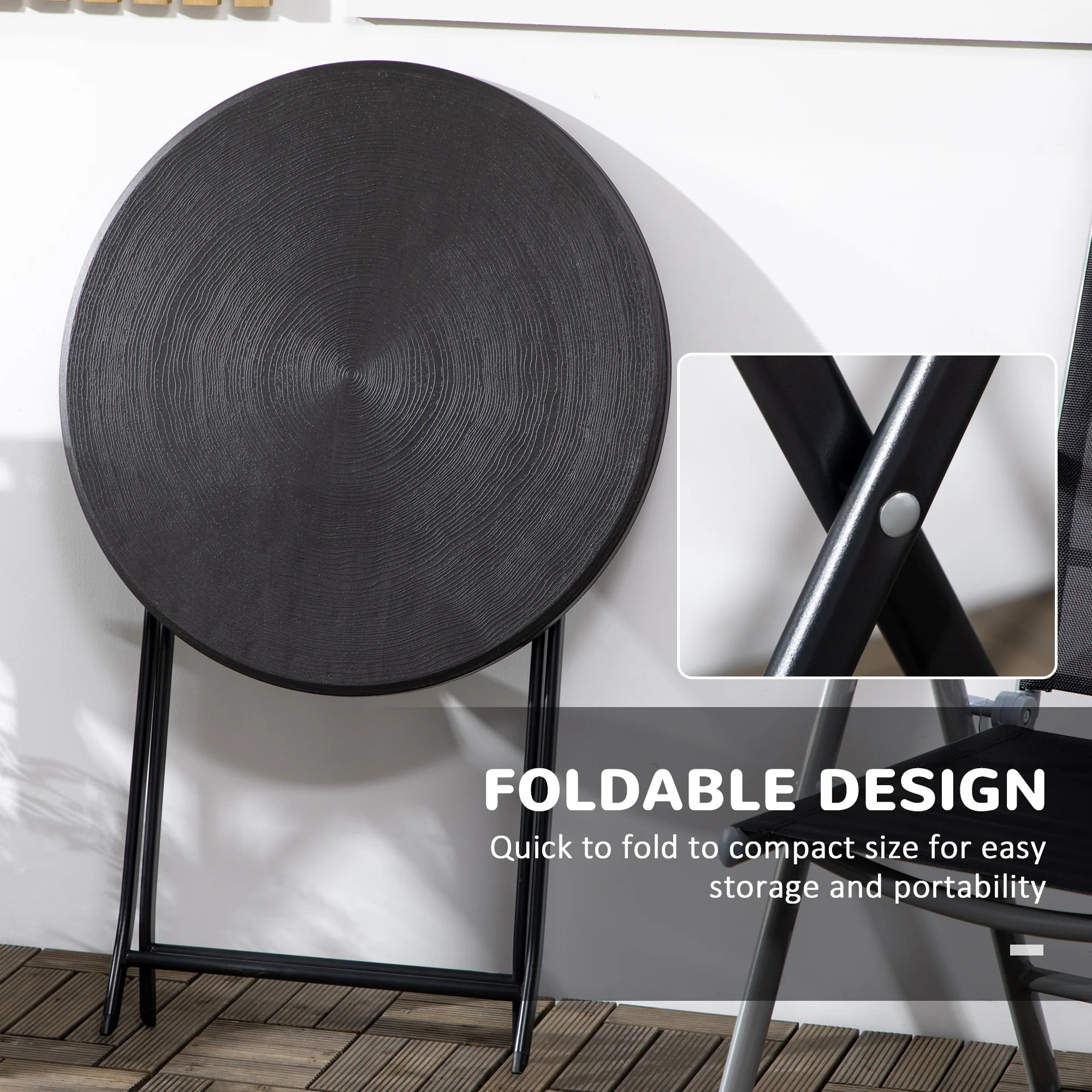 23.6" Folding Outdoor Coffee Table with HDPE Top, Dark Grey - Image 6