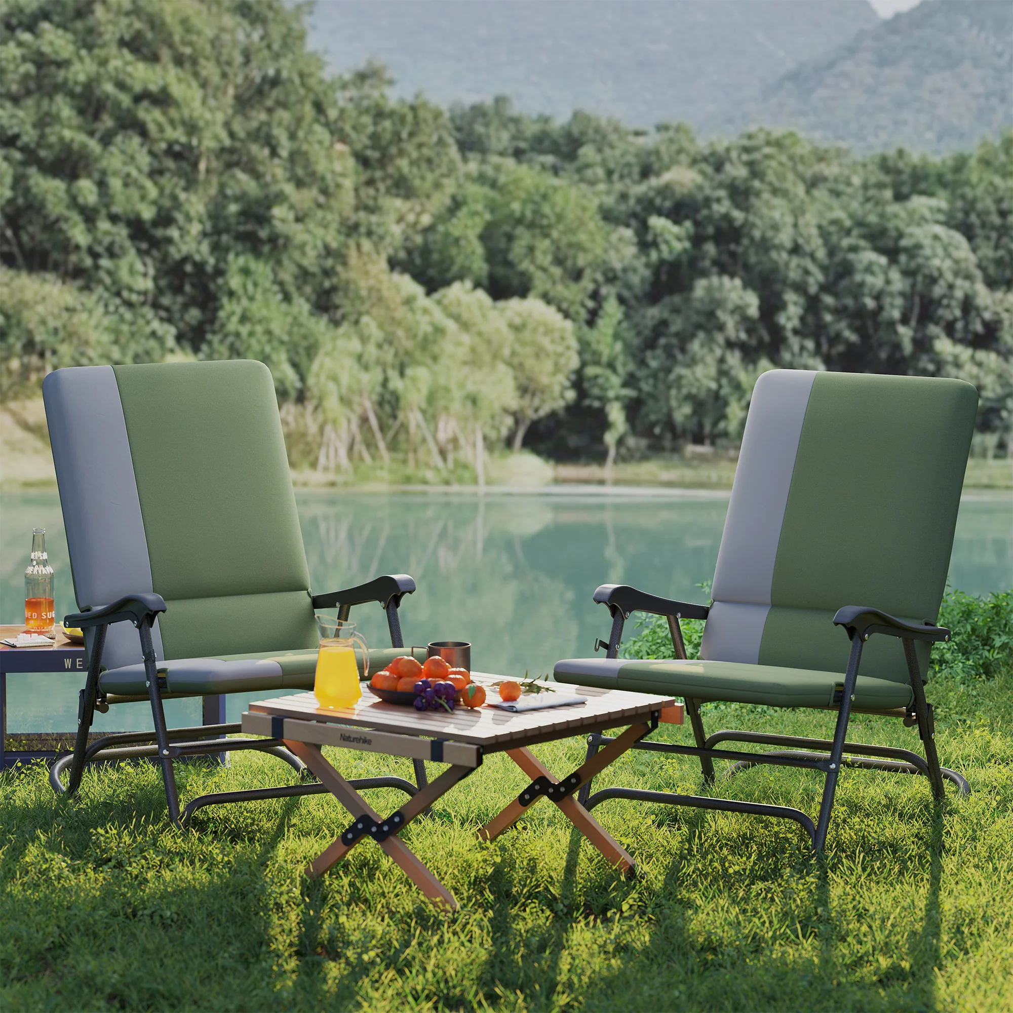 2-Piece Folding Outdoor Rocking Chairs, Dark Green - Image 10