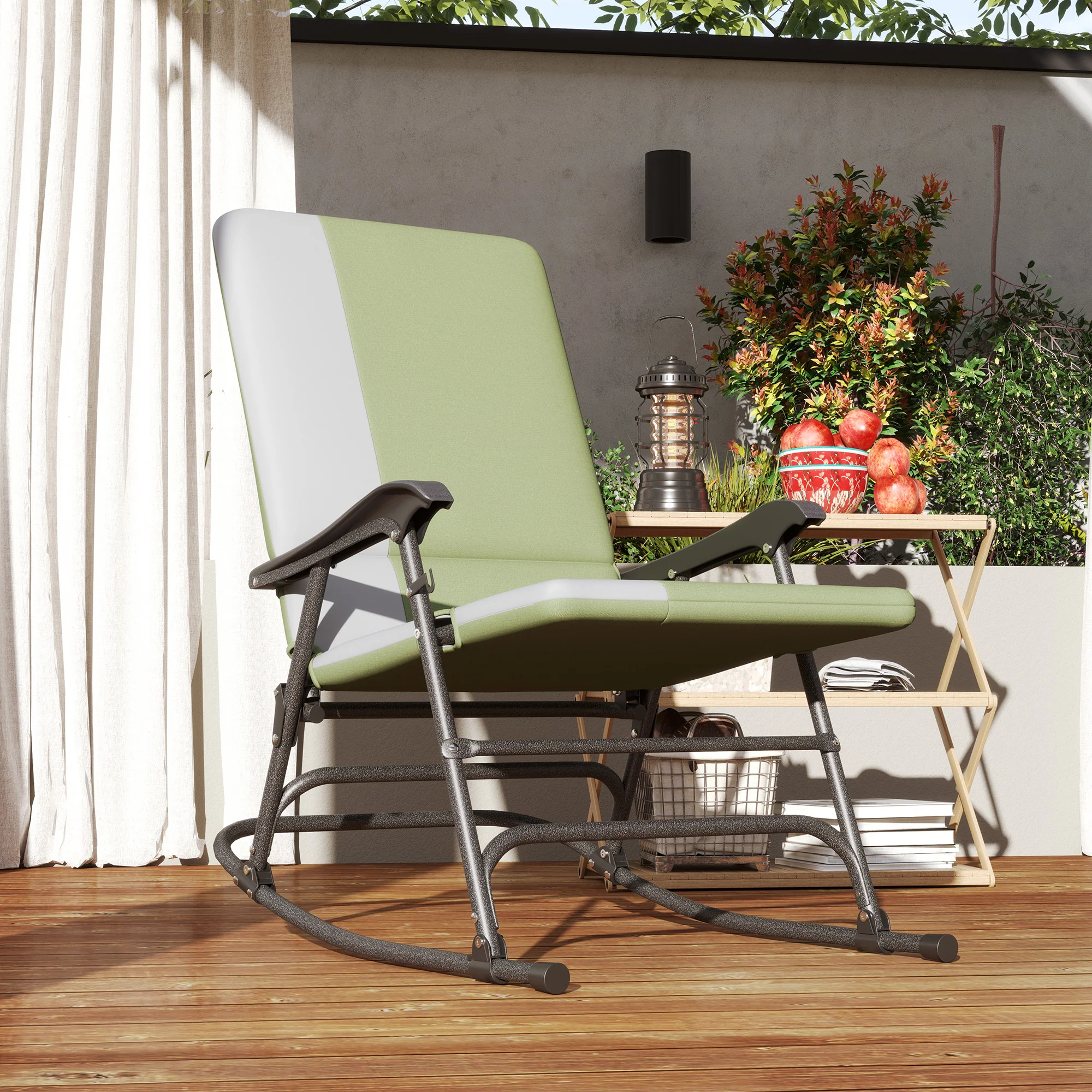 2-Piece Folding Outdoor Rocking Chairs, Dark Green - Image 11