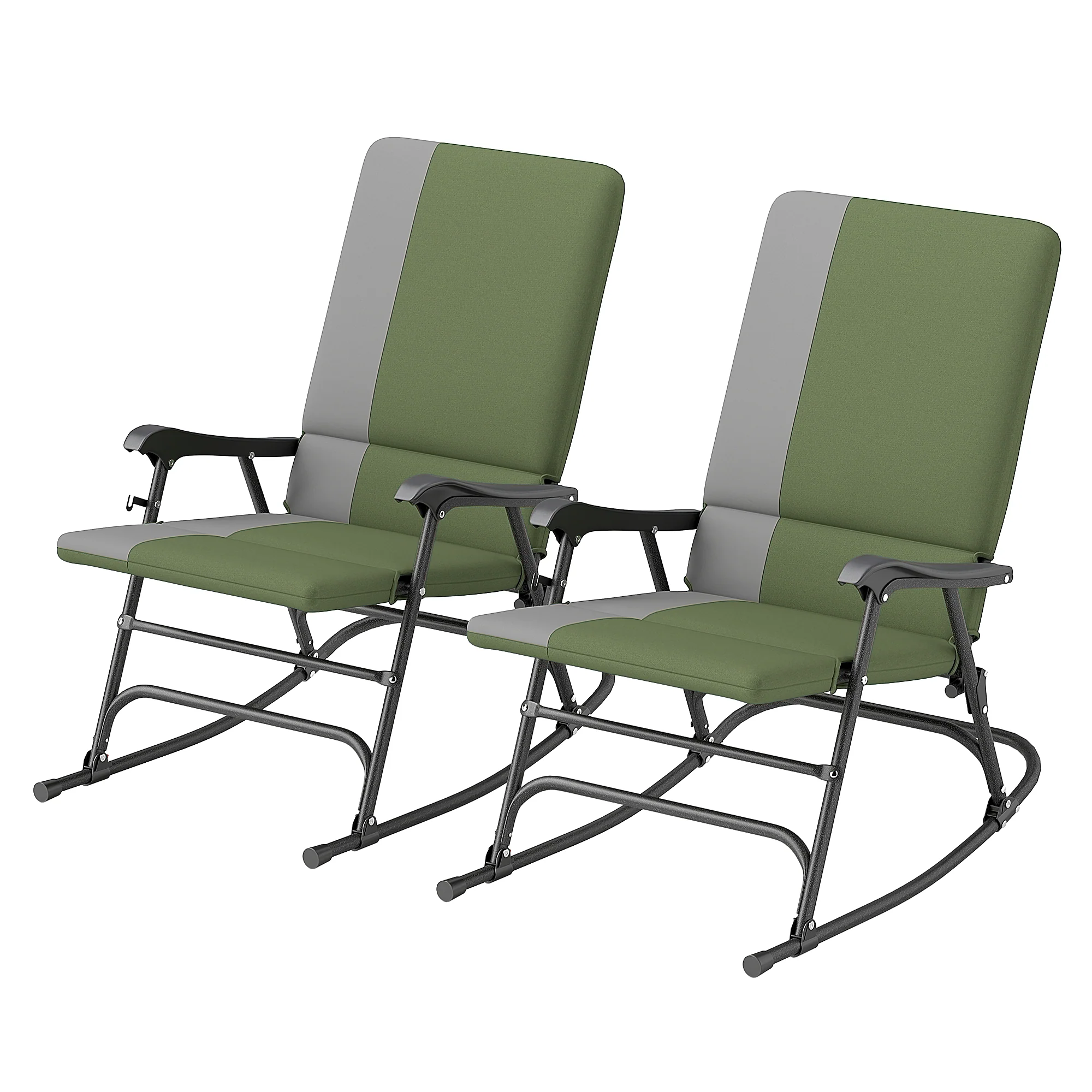 2-Piece Folding Outdoor Rocking Chairs, Dark Green - Image 2