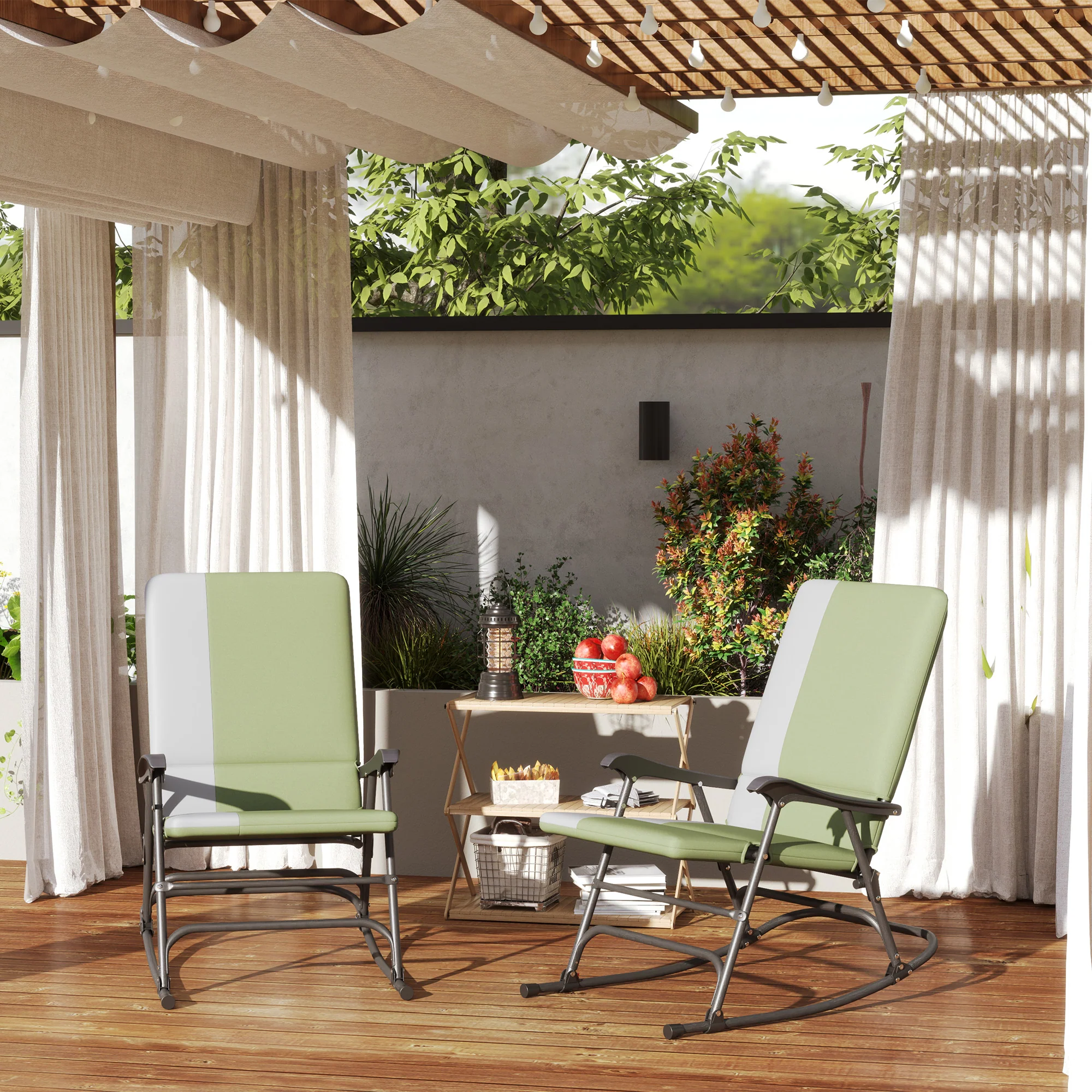 2-Piece Folding Outdoor Rocking Chairs, Dark Green - Image 3