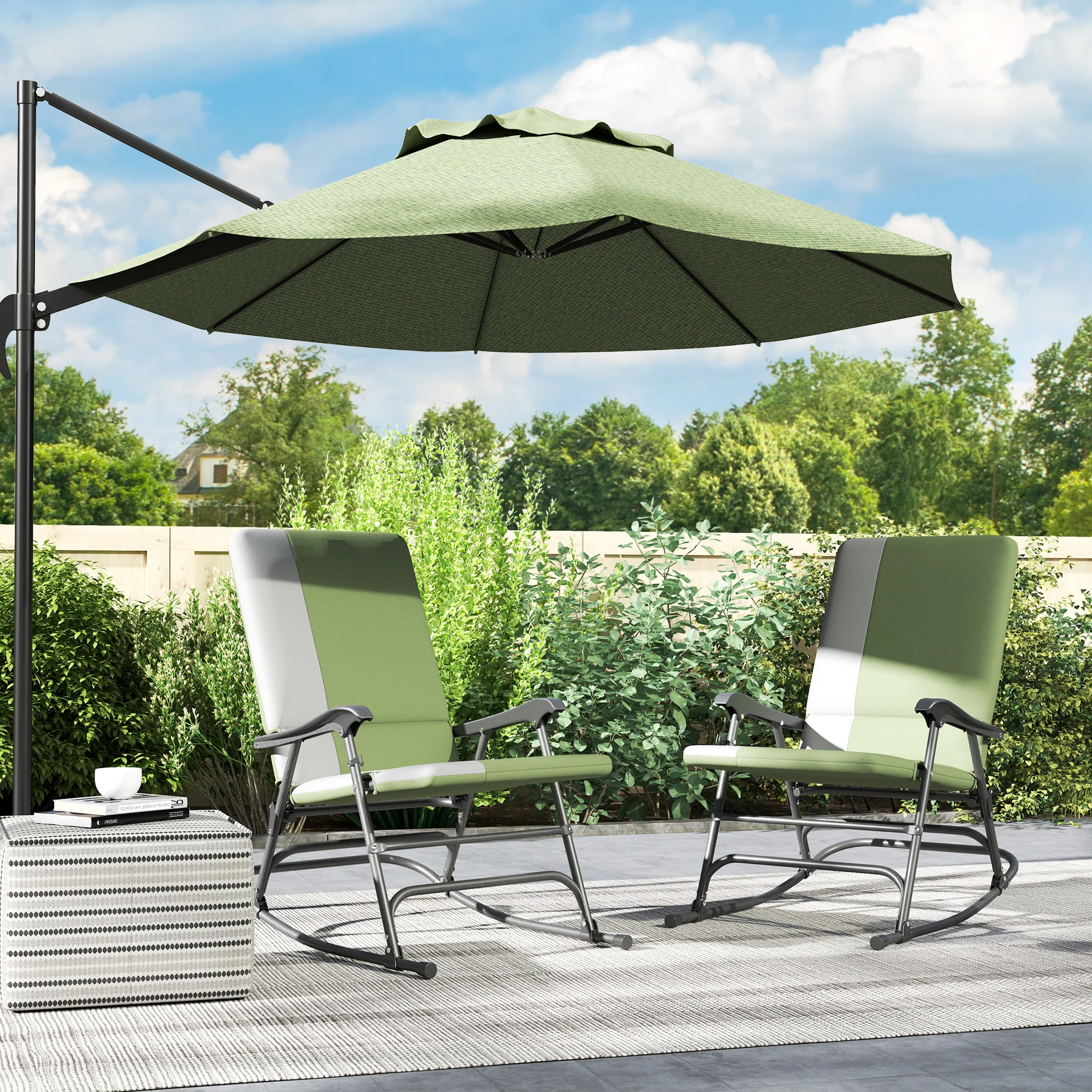 2-Piece Folding Outdoor Rocking Chairs, Dark Green - Image 4