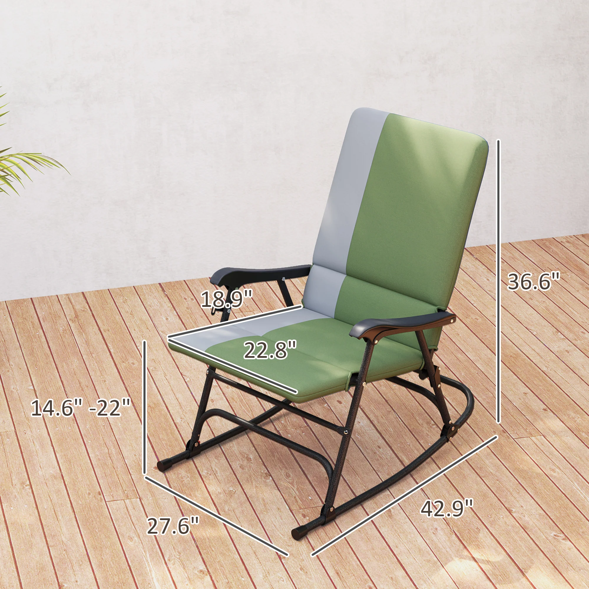 2-Piece Folding Outdoor Rocking Chairs, Dark Green - Image 5
