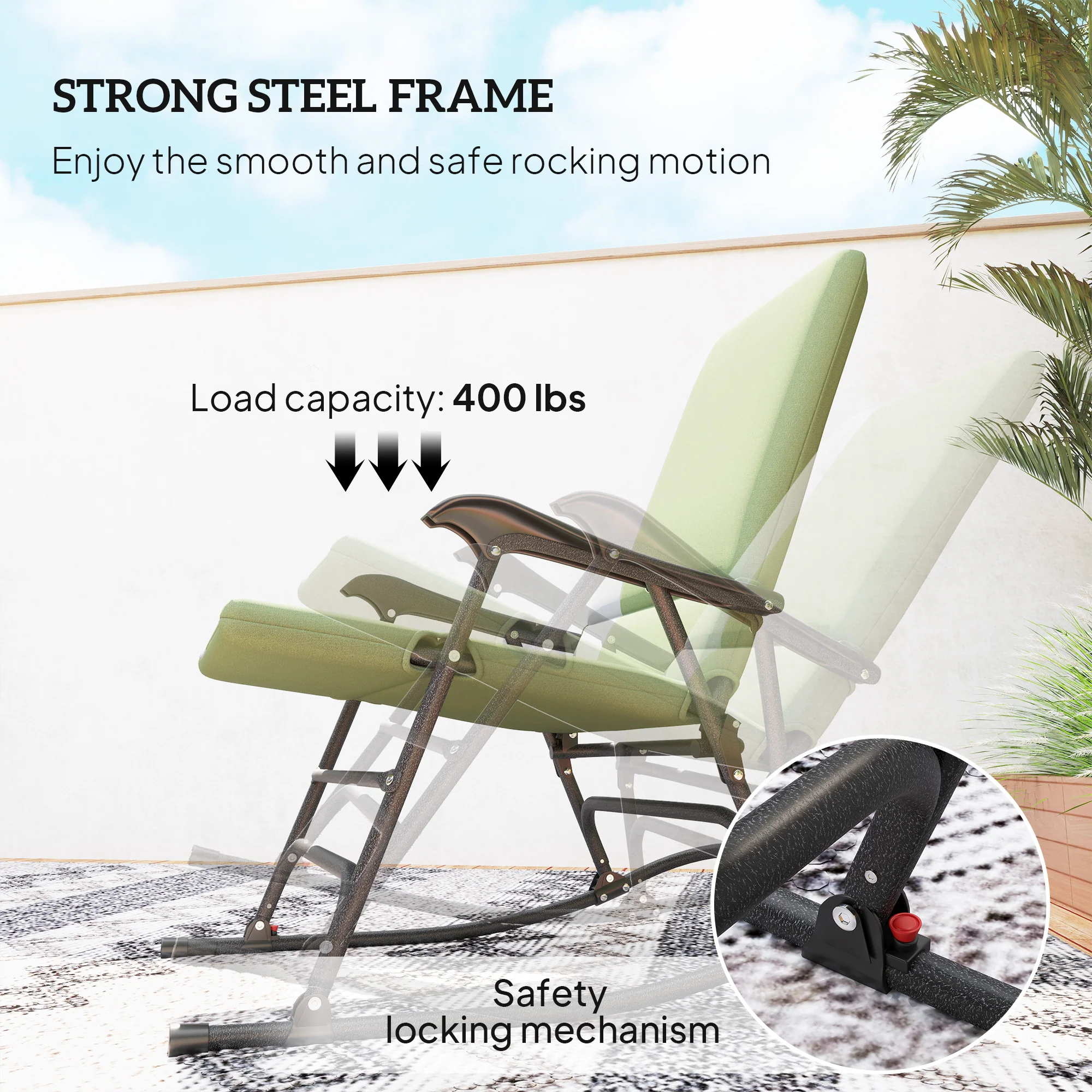 2-Piece Folding Outdoor Rocking Chairs, Dark Green - Image 6