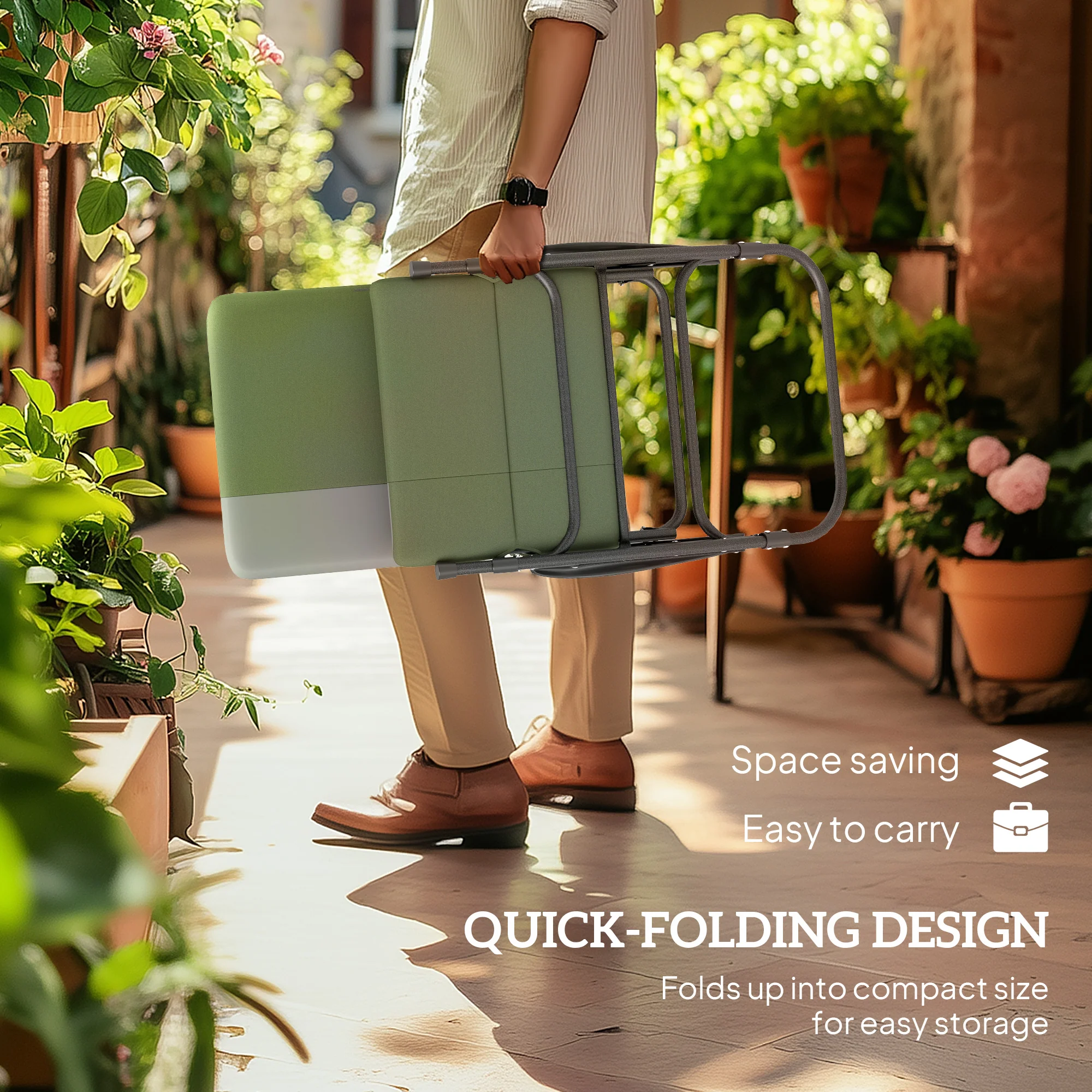 2-Piece Folding Outdoor Rocking Chairs, Dark Green - Image 9