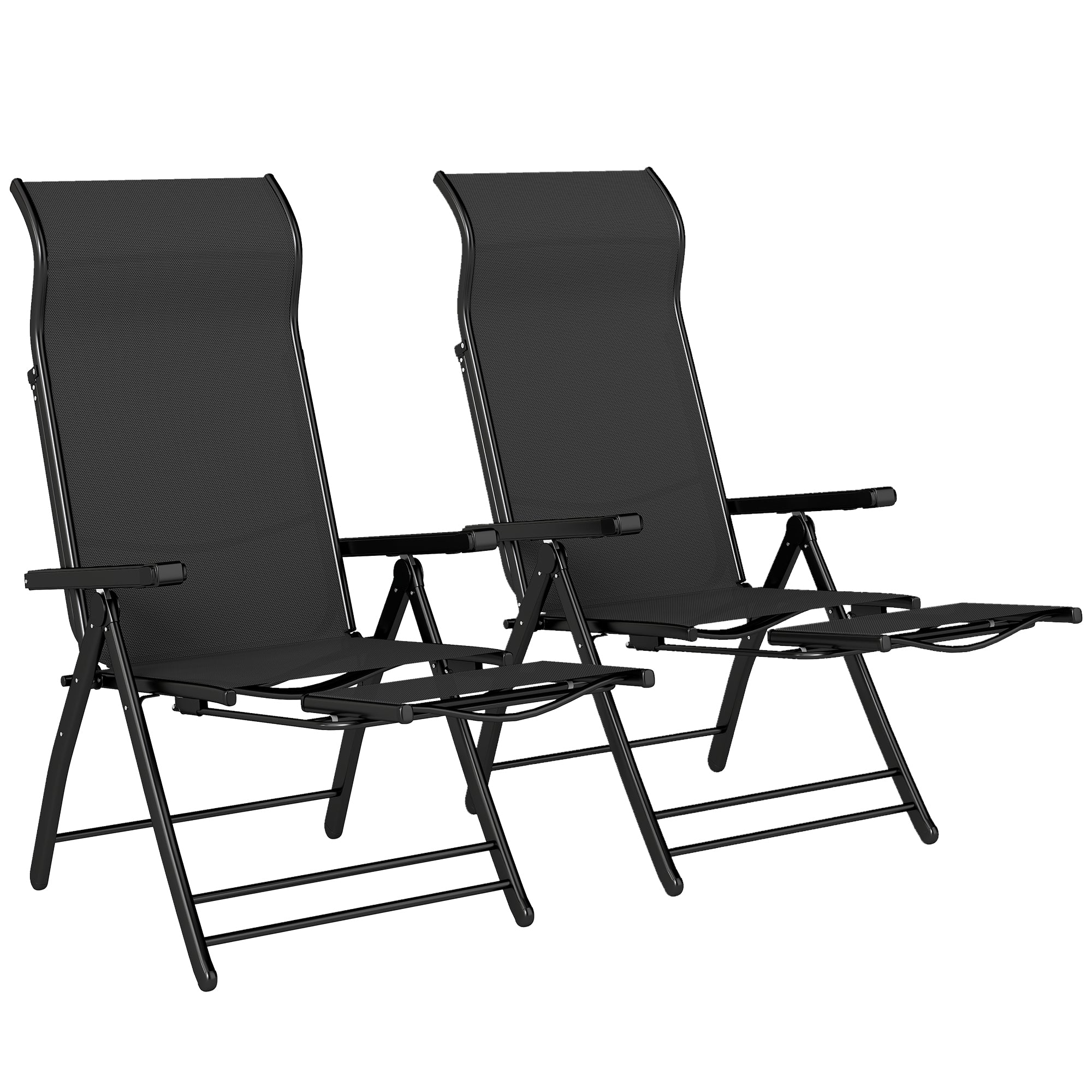 Set of 2 Folding Patio Chairs with Footrest and 5-Position Recline, Black - Image 2