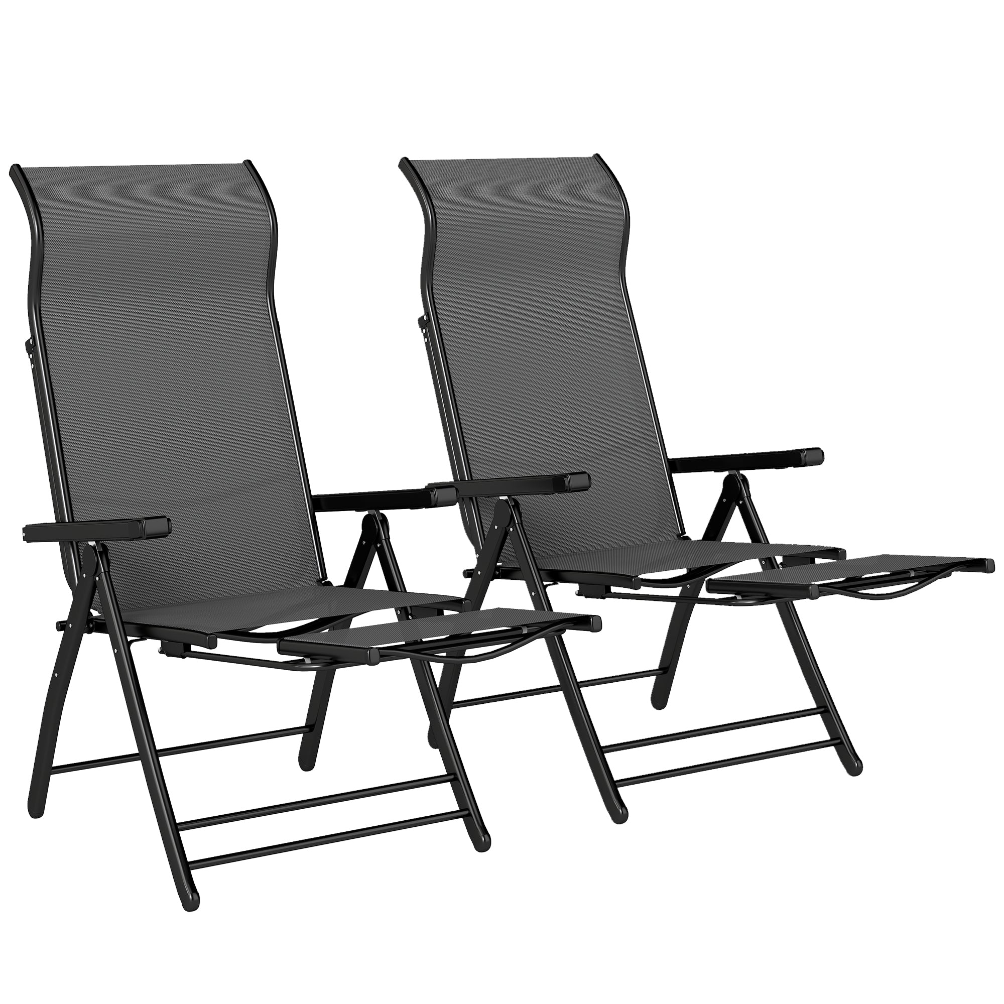 Set of 2 Folding Patio Chairs with Footrest and 5-Position Recline, Dark Grey - Image 2
