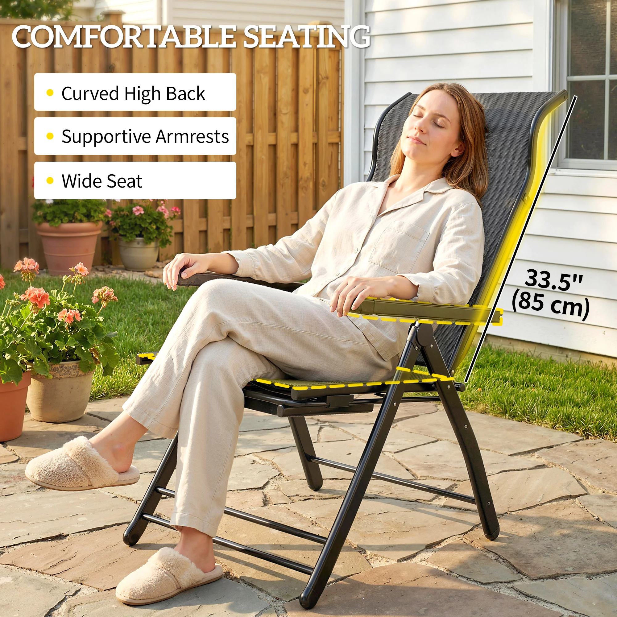 Set of 2 Folding Patio Chairs with Footrest and 5-Position Recline, Dark Grey - Image 8