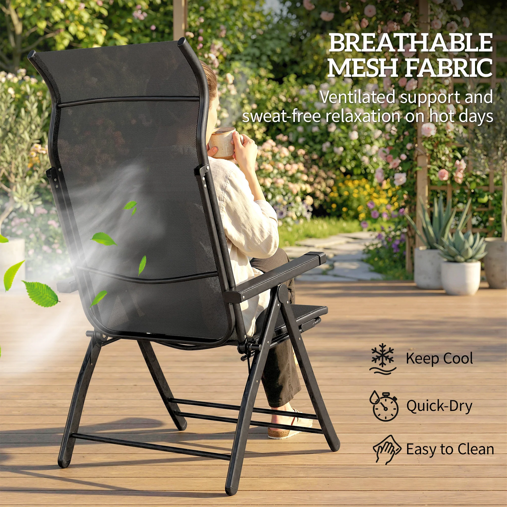 Set of 2 Folding Patio Chairs with Footrest and 5-Position Recline, Dark Grey - Image 9
