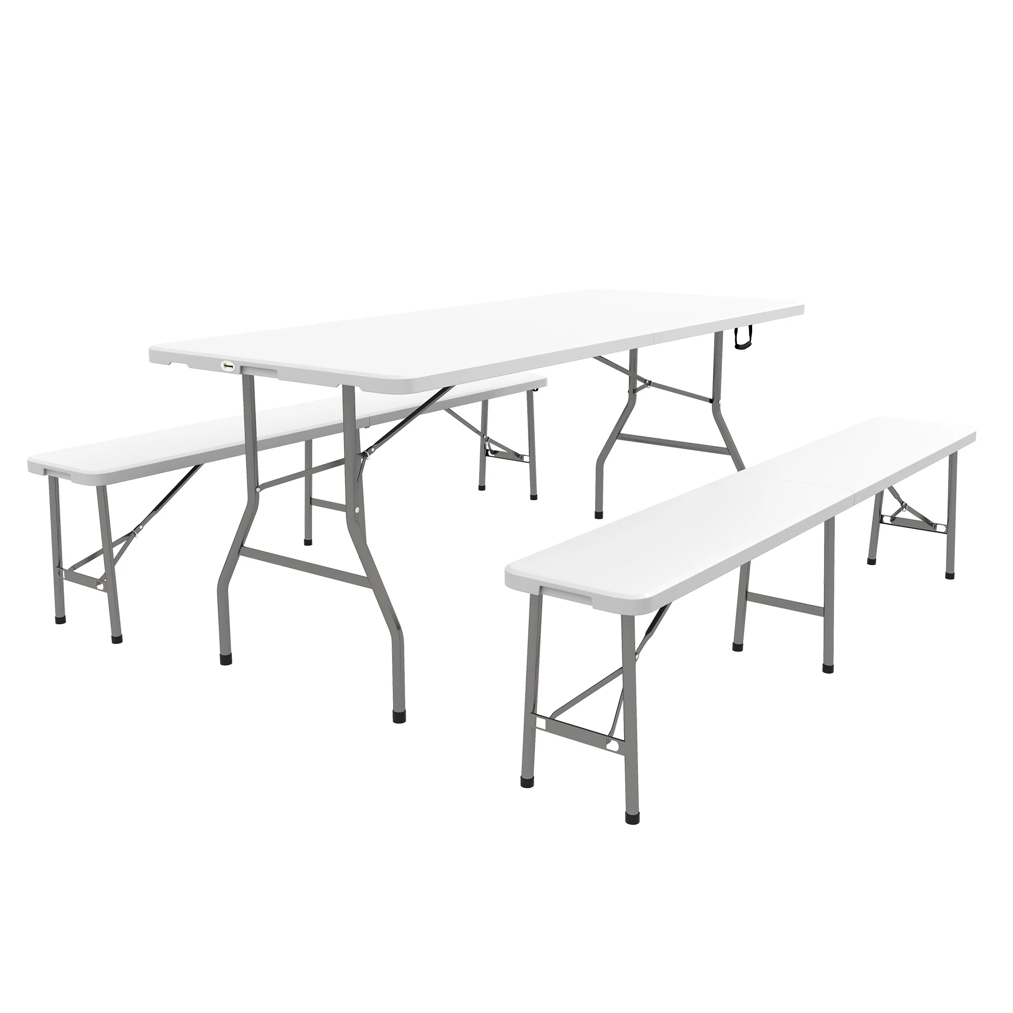 3-Piece Folding Picnic Table w/ 2 Benches, Portable Picnic Table Bench Set for 6, White