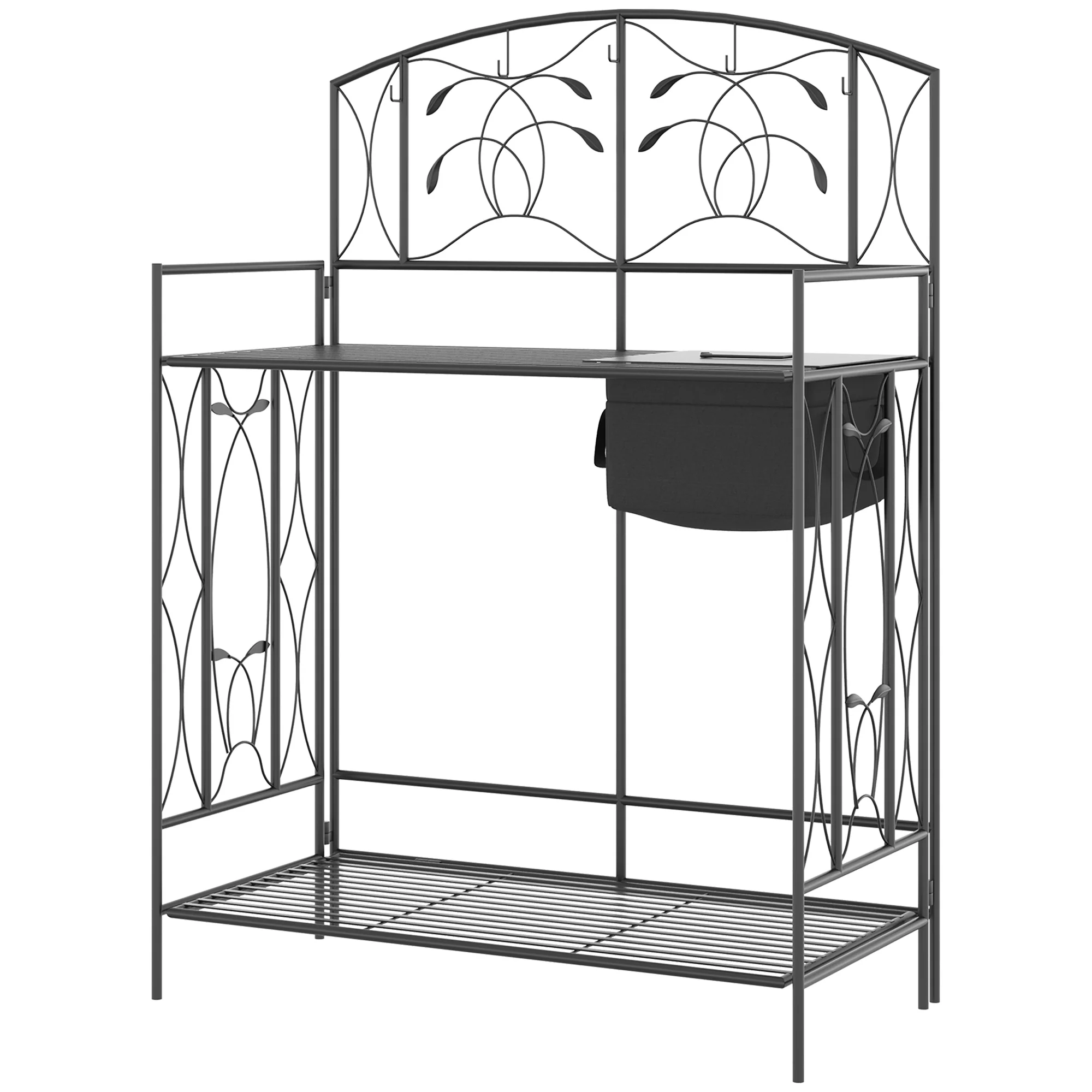 Folding Potting Bench Table with Storage Shelf, Leaf Pattern - Image 2