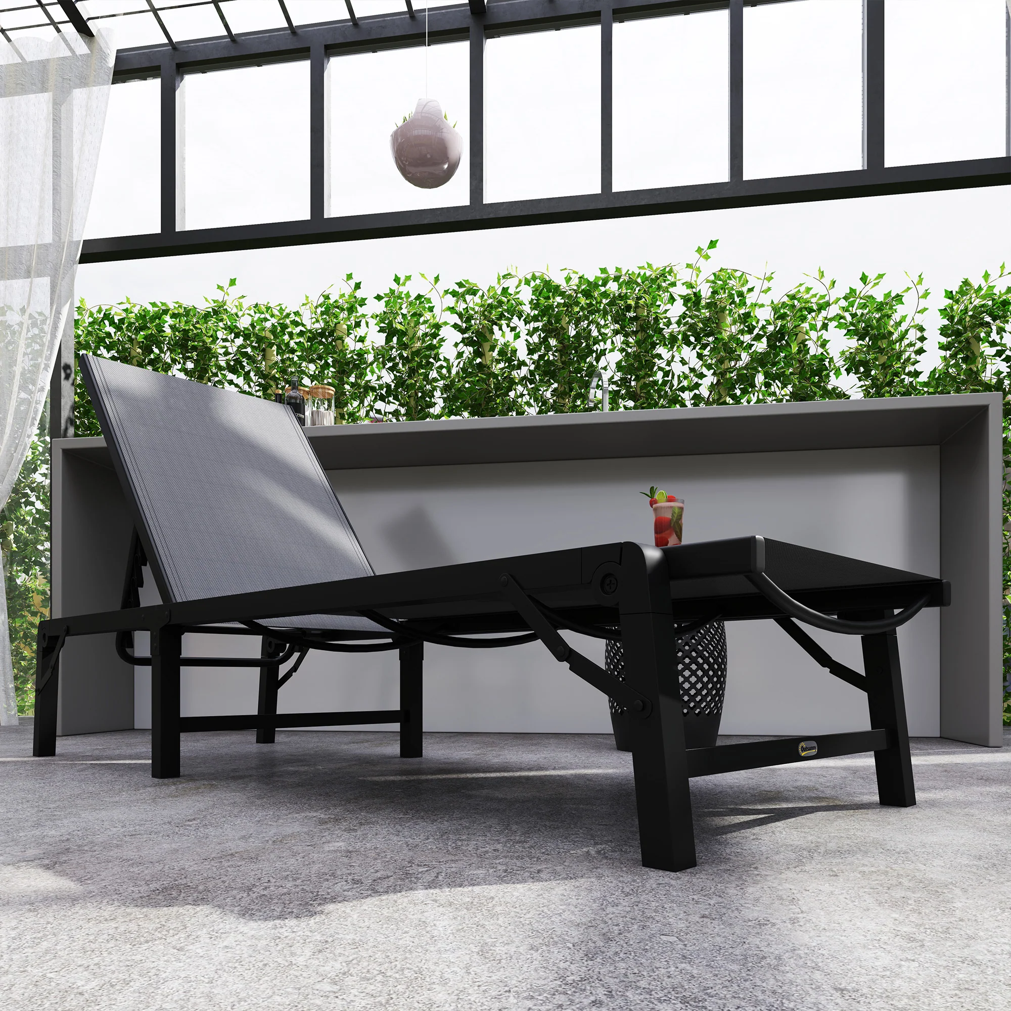 5-Position Adjustable Sun Lounger with Steel Frame for Beach, Porch, Patio, Light Grey - Image 10