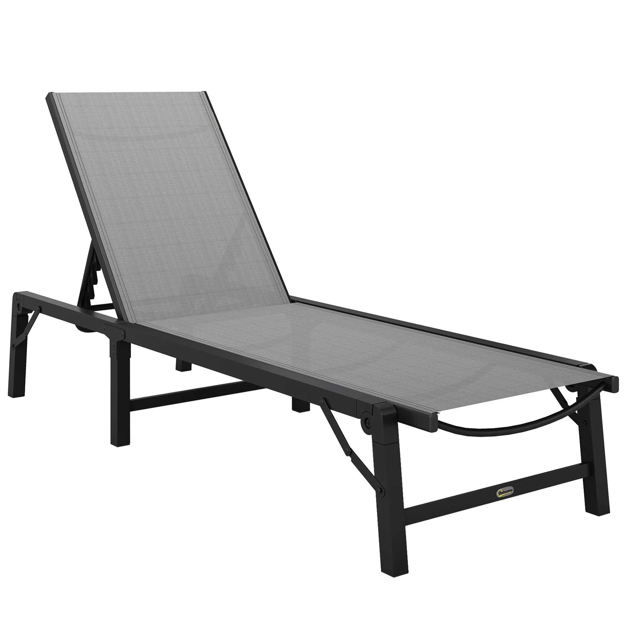 5-Position Adjustable Sun Lounger with Steel Frame for Beach, Porch, Patio, Light Grey - Image 12