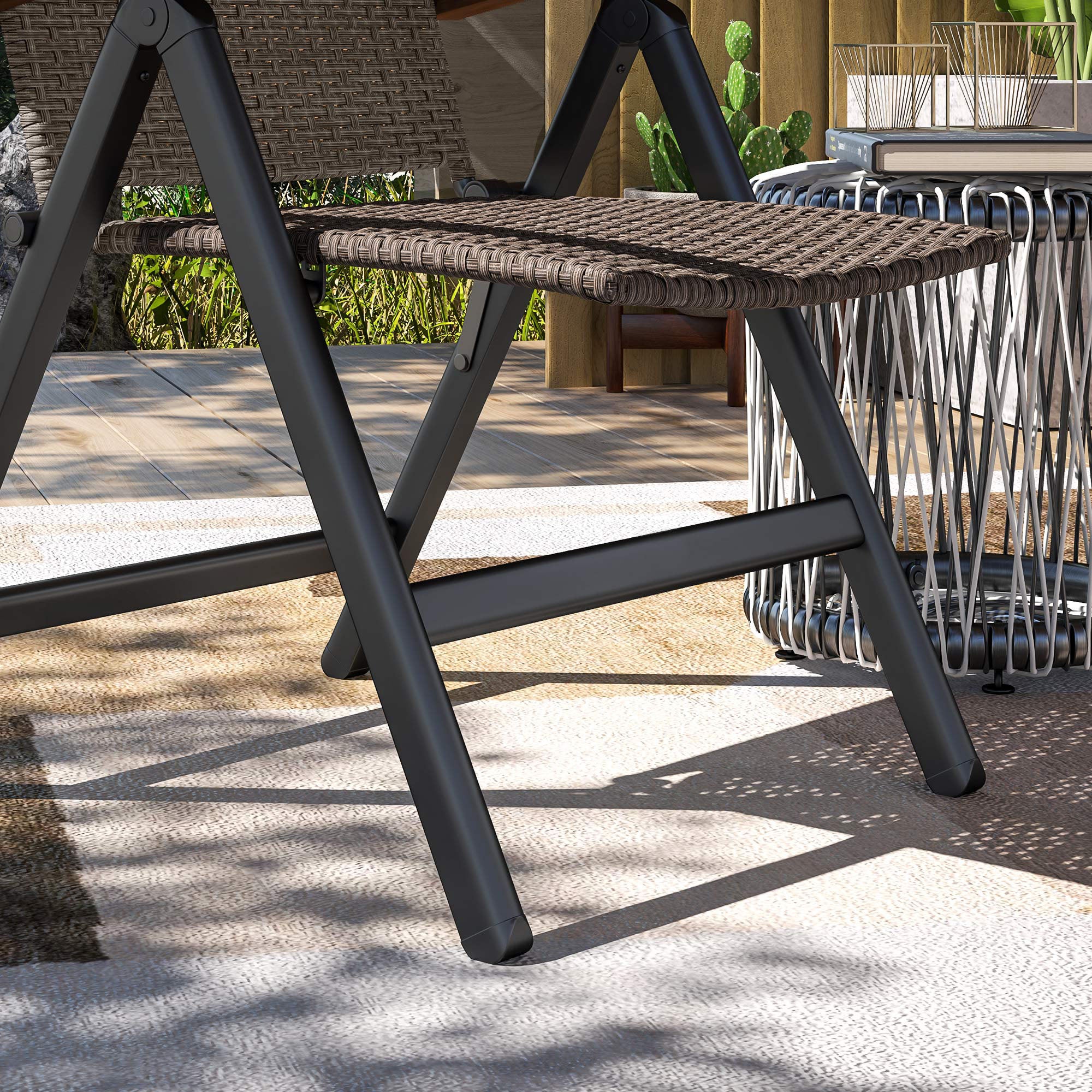 Folding Patio Wicker Dining Chair with Steel Frame, Armrest & Backrest for Outdoor, Brown - Image 11