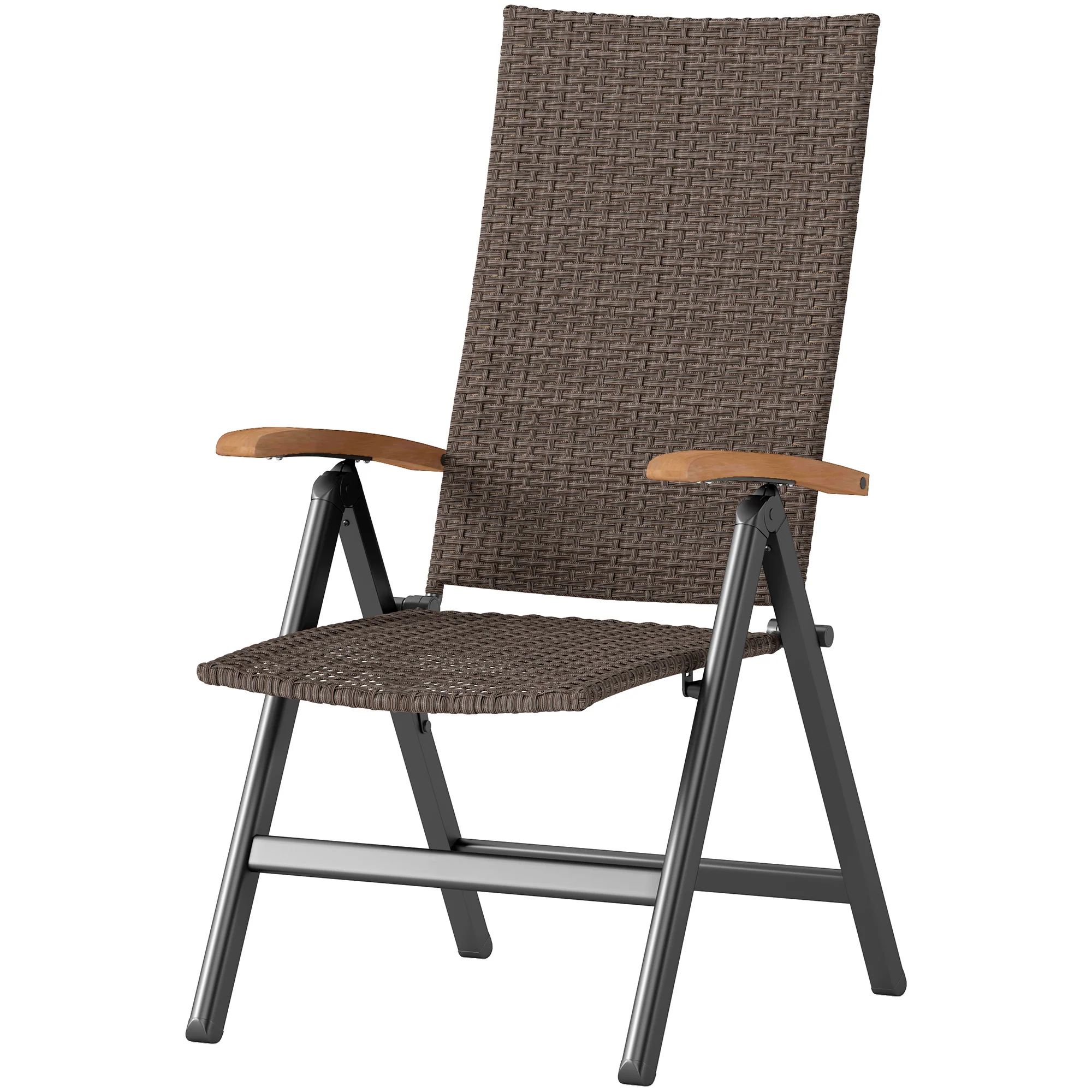 Folding Patio Wicker Dining Chair with Steel Frame, Armrest & Backrest for Outdoor, Brown - Image 2