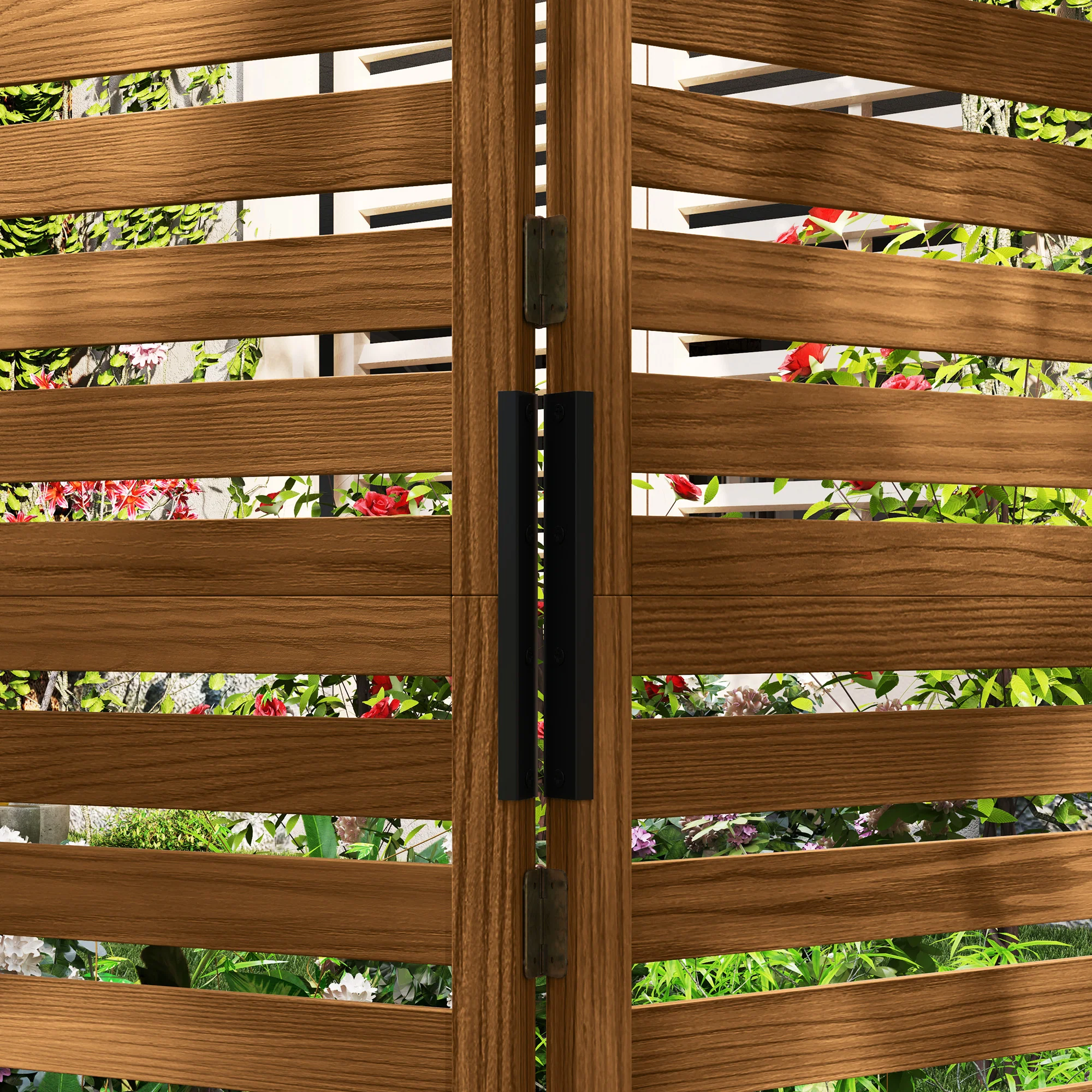 3 Panels Outdoor Privacy Screen Wood Privacy Panel with 4 Self-Draining Planters, Natural - Image 11