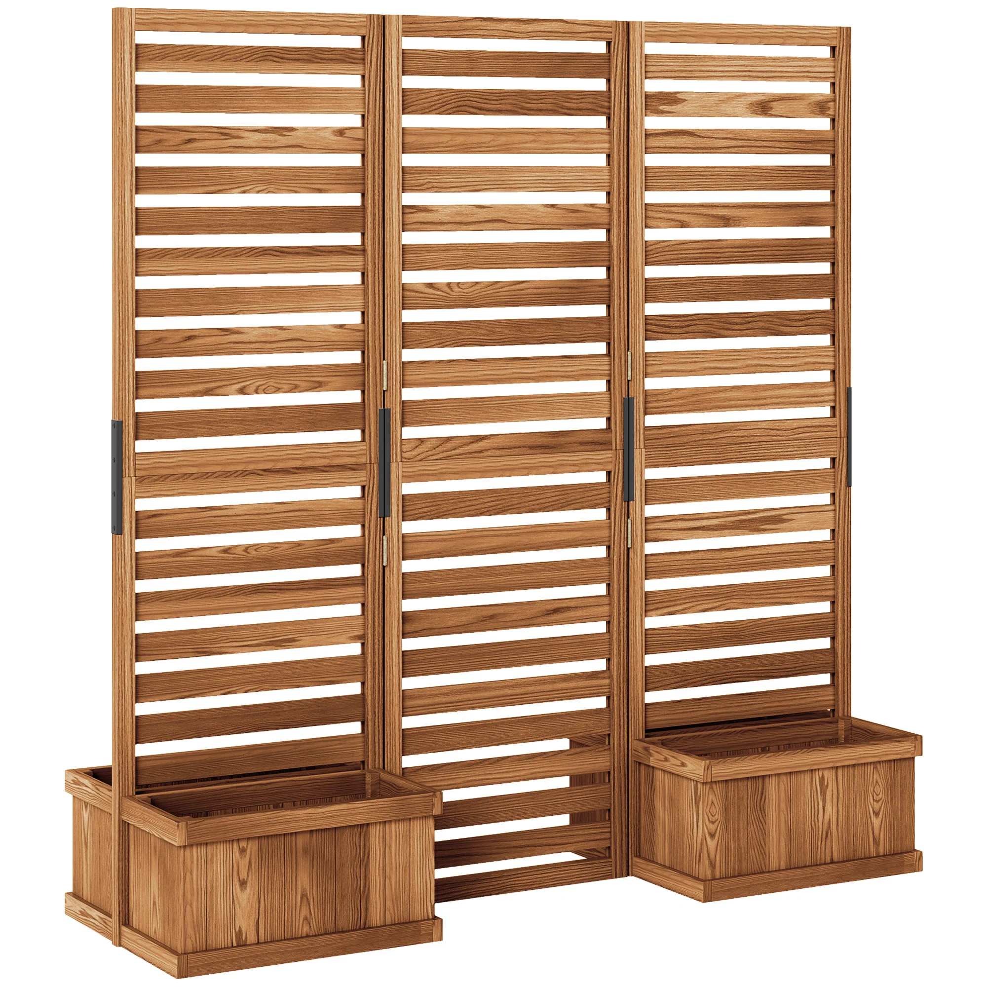 3 Panels Outdoor Privacy Screen Wood Privacy Panel with 4 Self-Draining Planters, Natural - Image 2