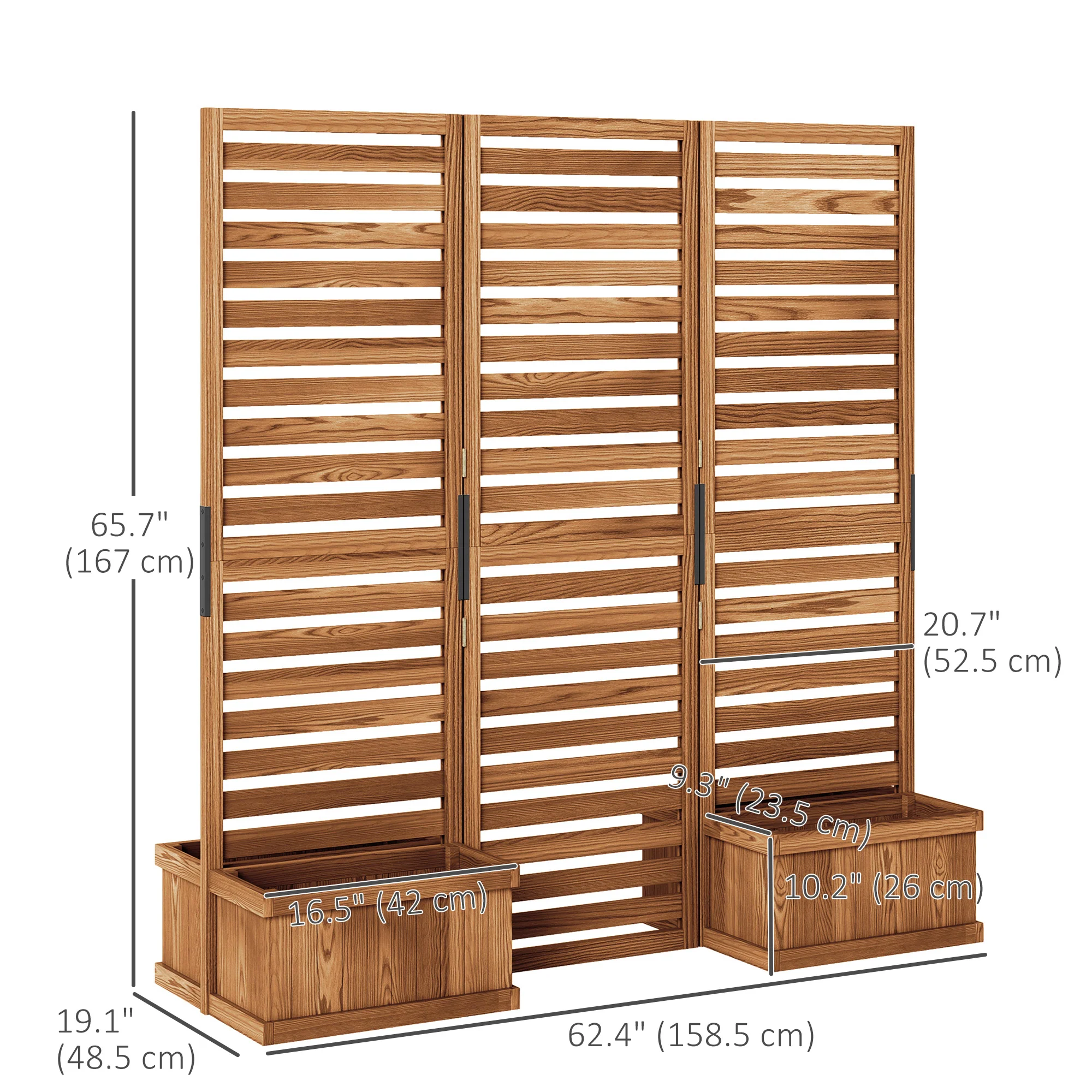 3 Panels Outdoor Privacy Screen Wood Privacy Panel with 4 Self-Draining Planters, Natural - Image 5