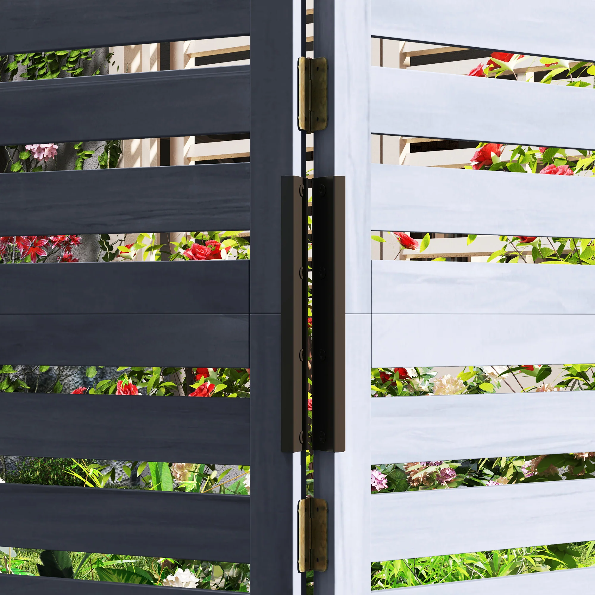 3 Panels Outdoor Privacy Screen Wood Privacy Panel with 4 Self-Draining Planters, Grey - Image 11