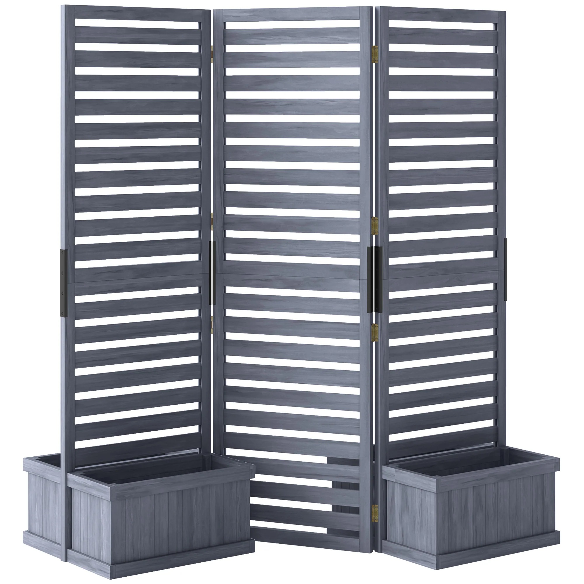 3 Panels Outdoor Privacy Screen Wood Privacy Panel with 4 Self-Draining Planters, Grey - Image 12