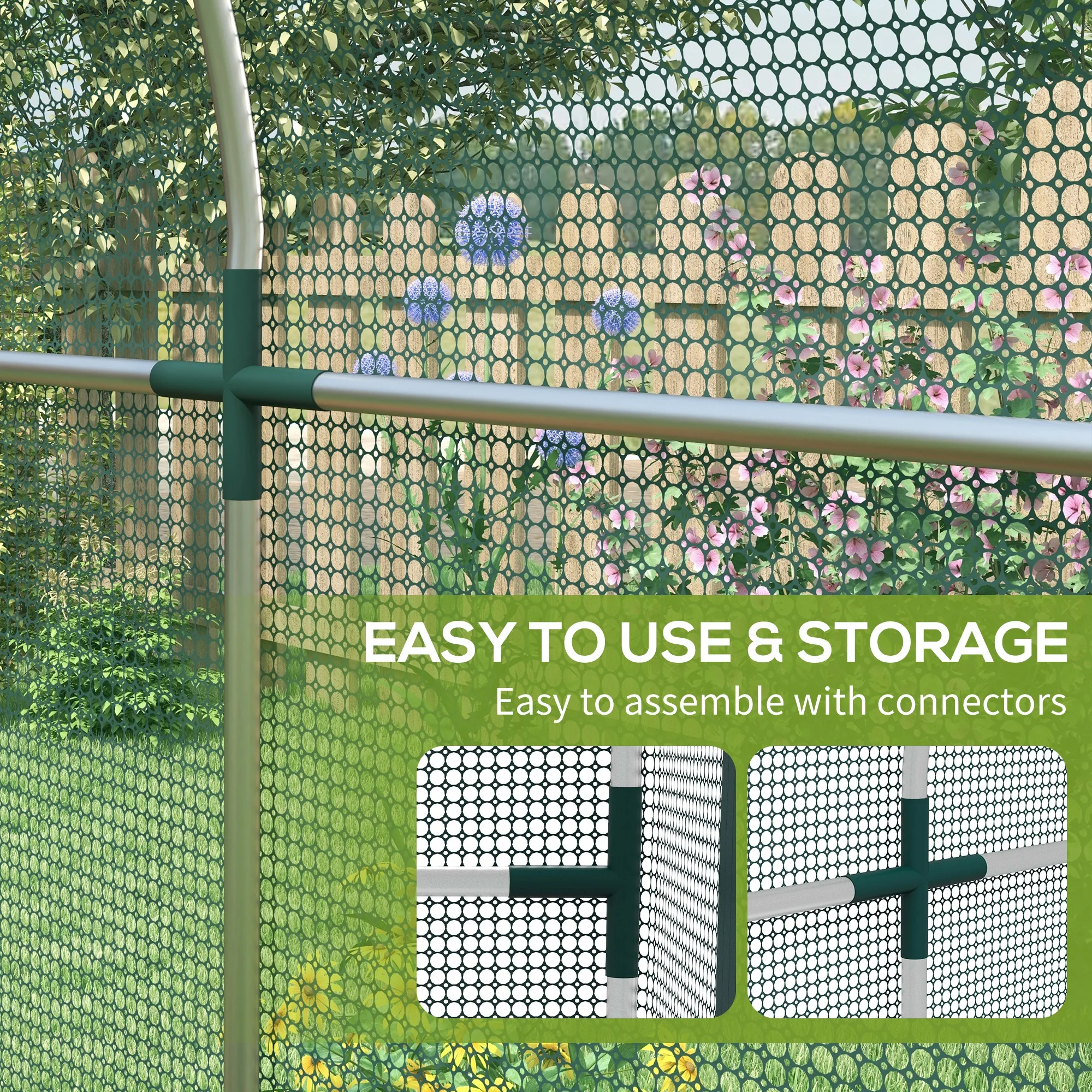 Fruit Cage Bird Netting, Vegetable Protection Tent w/ Zipped Door, 1.2 x 2.4 x 1.9m, Green - Image 7