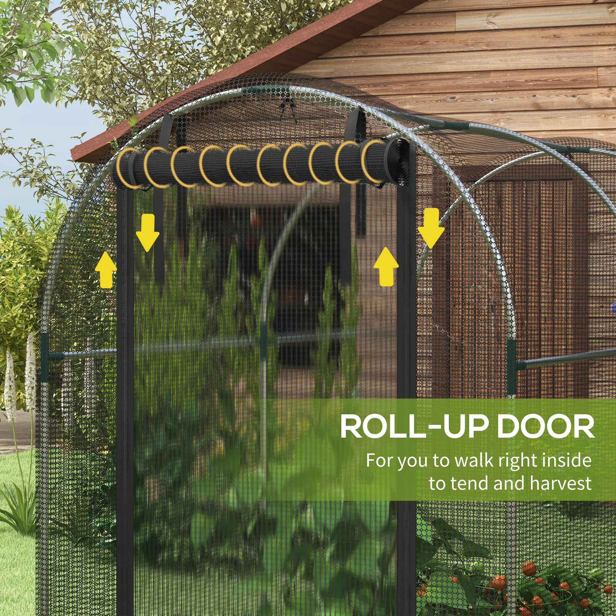 Fruit Cage Bird Netting, Vegetable Protection Tent w/ Zipped Door, 1.2 x 2.4 x 1.9m, Black - Image 8