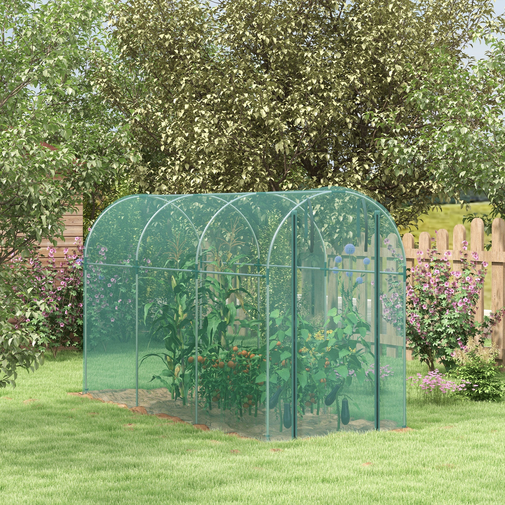 Fruit Cage Bird Netting, Vegetable Protection Tent w/ Zipped Door, 1.2 x 3.6 x 1.9m, Green - Image 3