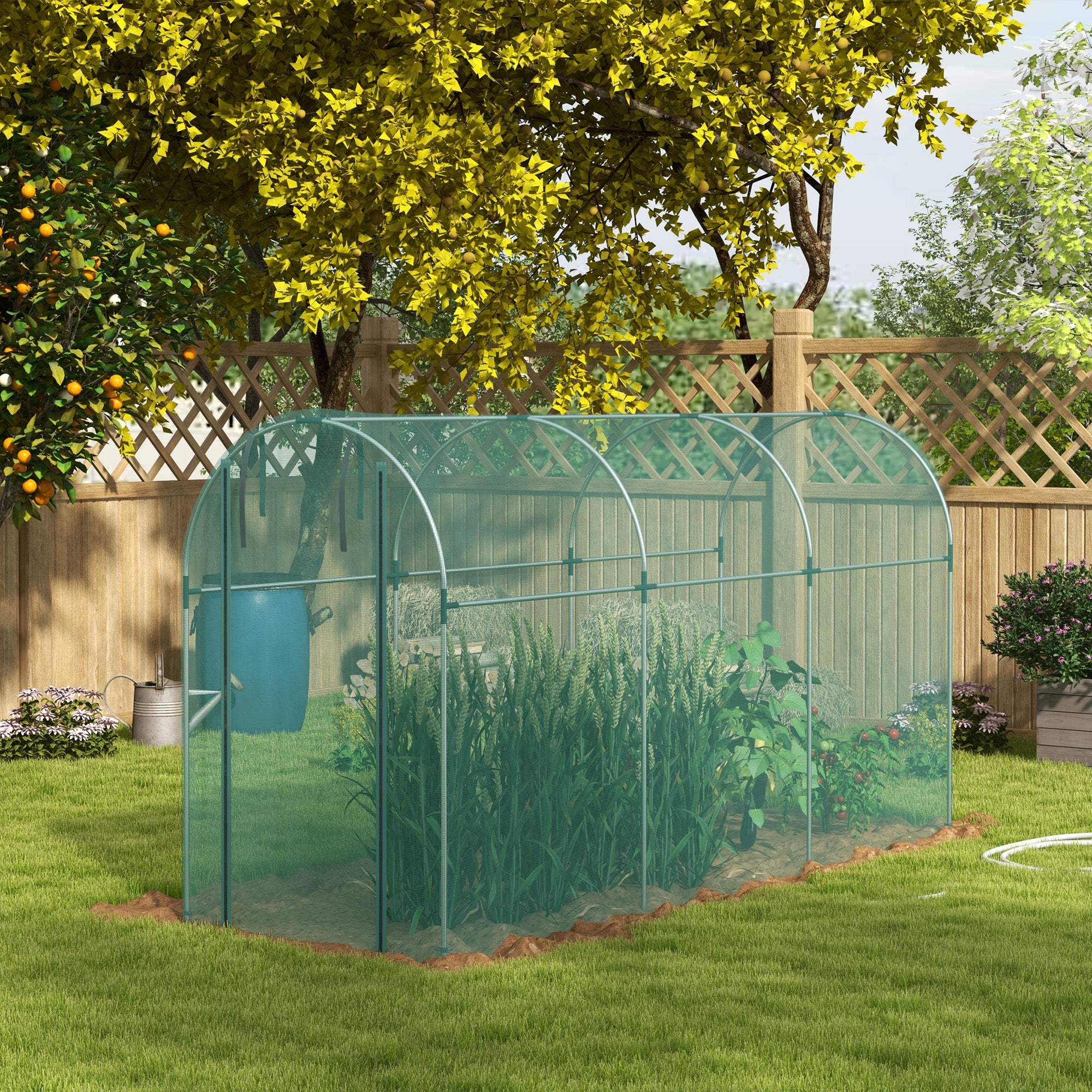 Fruit Cage Bird Netting, Vegetable Protection Tent w/ Zipped Door, 1.2 x 3.6 x 1.9m, Green - Image 4